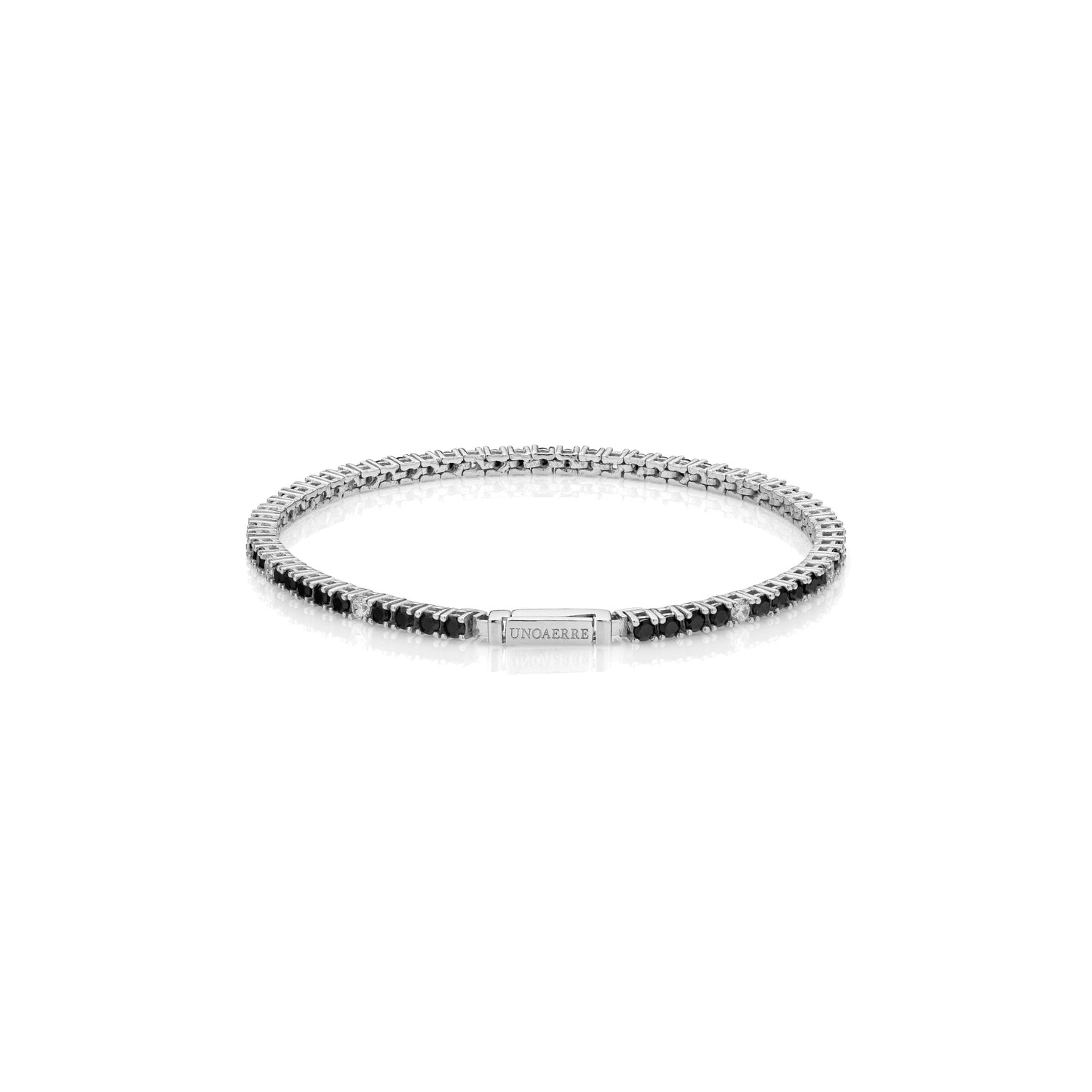 Bracciale Tennis in Argento con Pietre Zirconia Cubica Nere e Bianche Unoaerre
