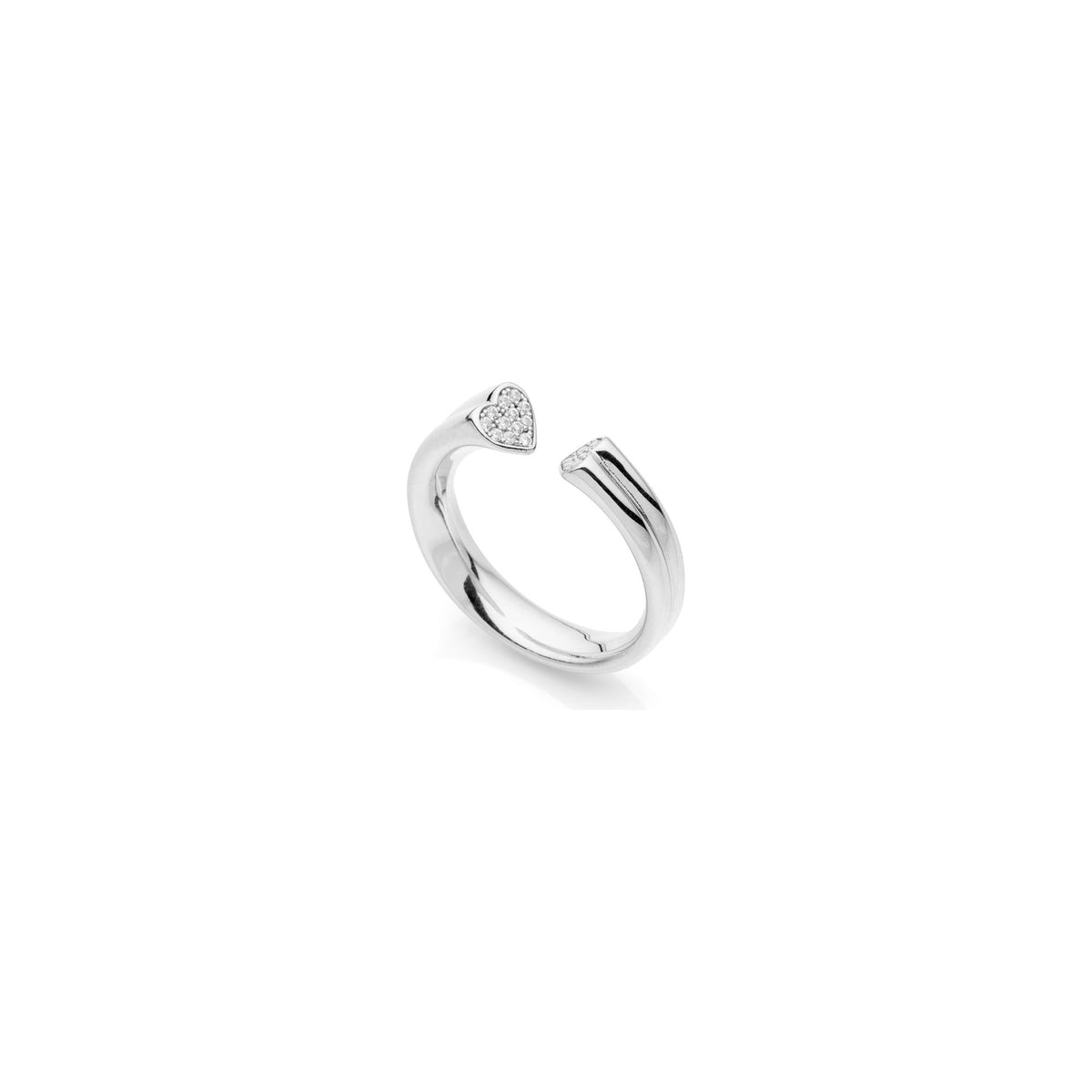 Anillo Abierto de Plata con Corazones y Pavé de Circonitas Unoaerre