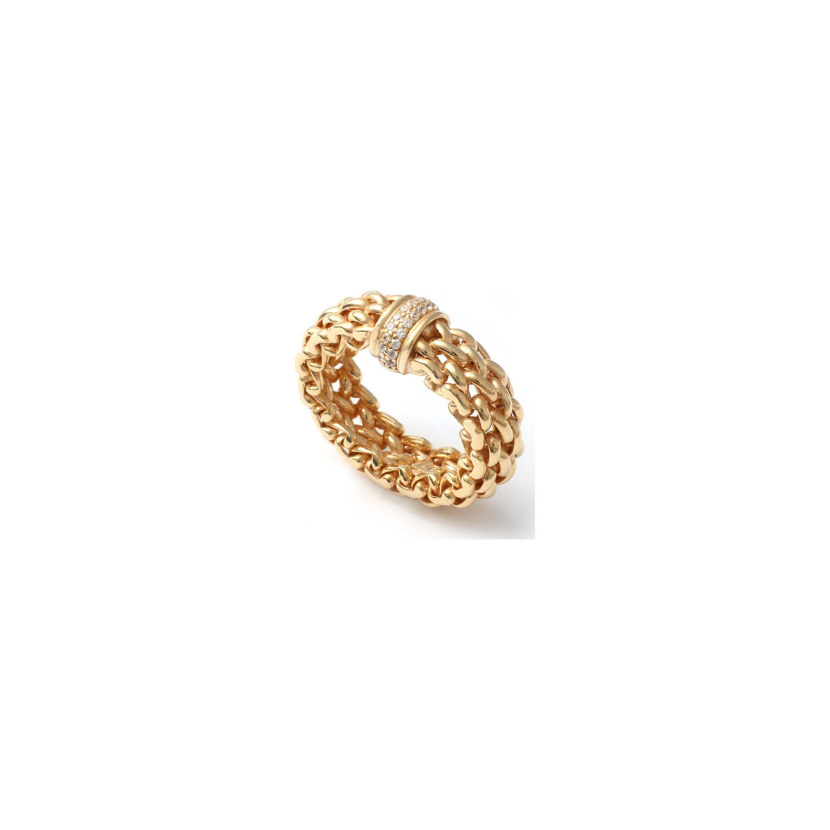 Anillo Tubular de Malla Granos de Arroz en Plata con Banda Unoaerre