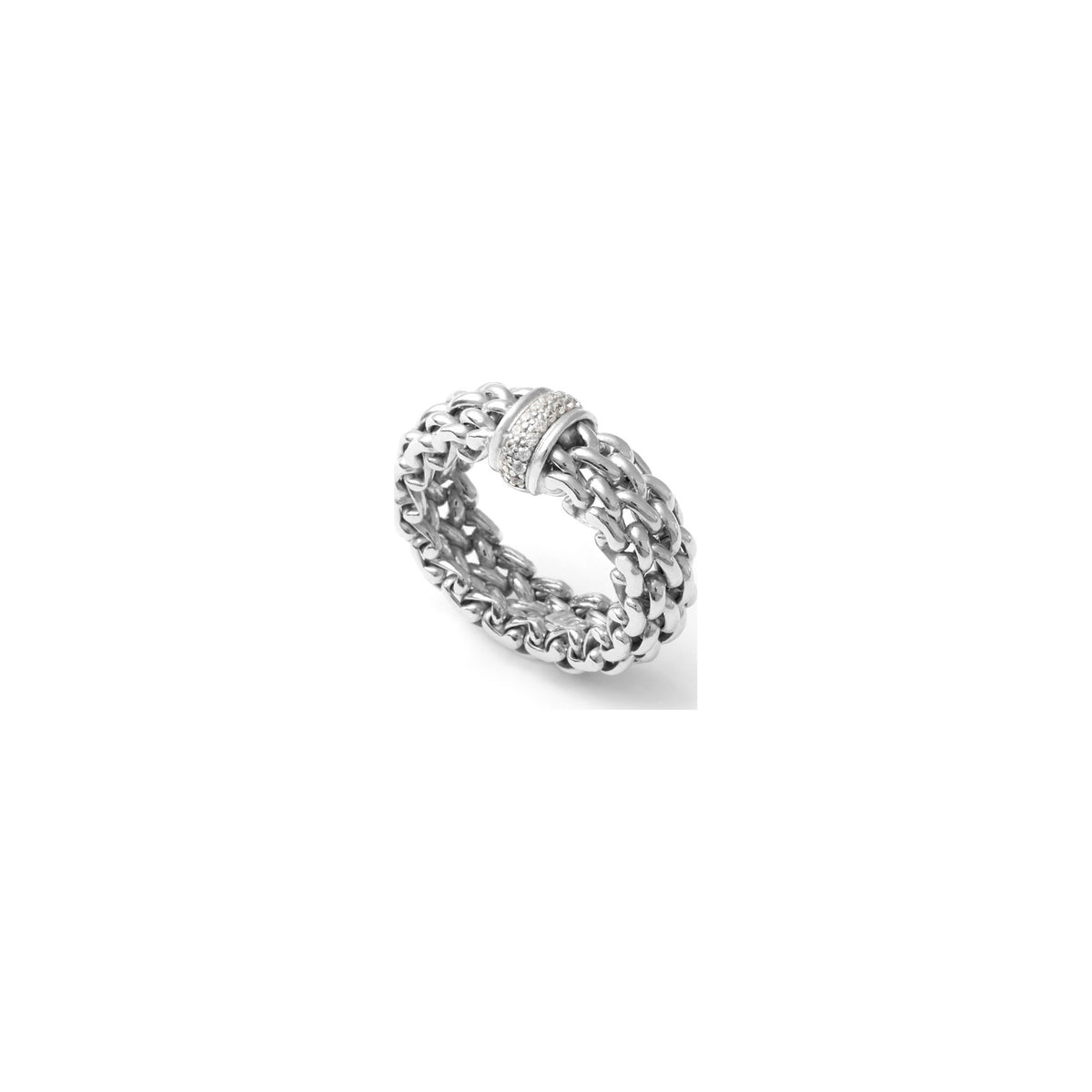 Anillo Tubular de Malla de Grano de Arroz en Plata con Banda Unoaerre