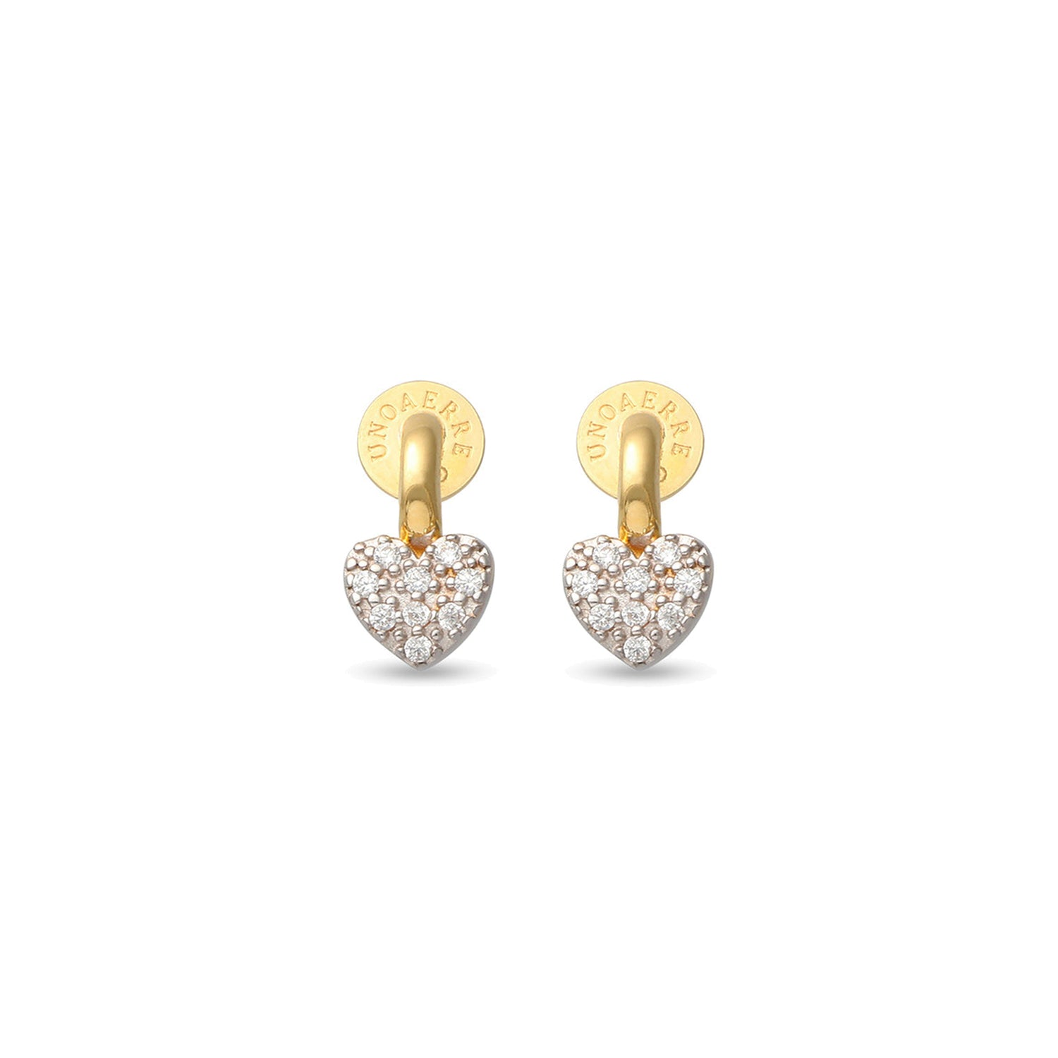 Orecchini in Argento Dorato con Cuore e Pavé di Zirconi Unoaerre
