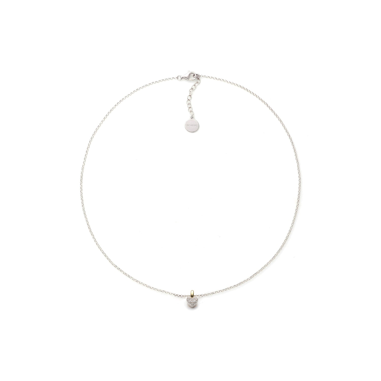 Collana in Argento Bicolore con Catena Rodiata e Ciondolo Dorato a Forma Unoaerre