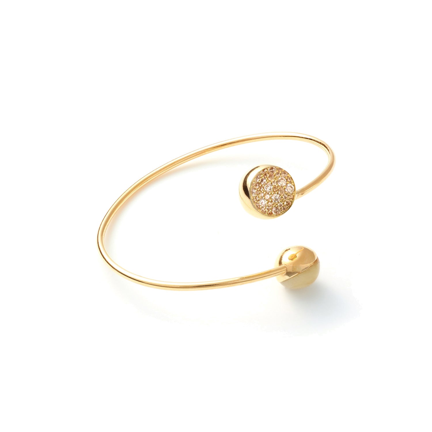 Bracciale Rigido Contrarié in Argento Dorato con Sfere con Pavé Unoaerre