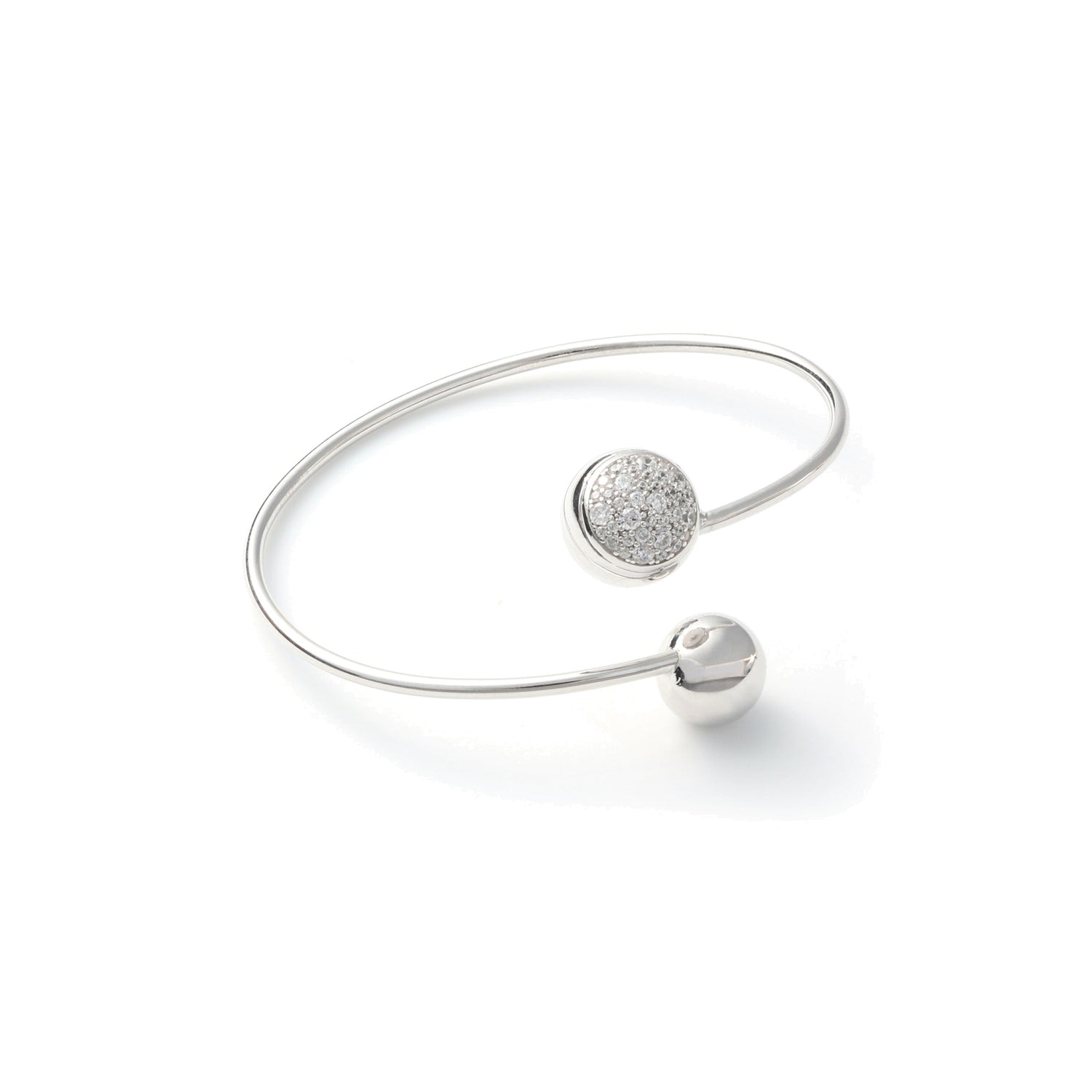 Bracciale Rigido Contrarié in Argento Rodiato con Sfere Impreziosito da Pavé Unoaerre