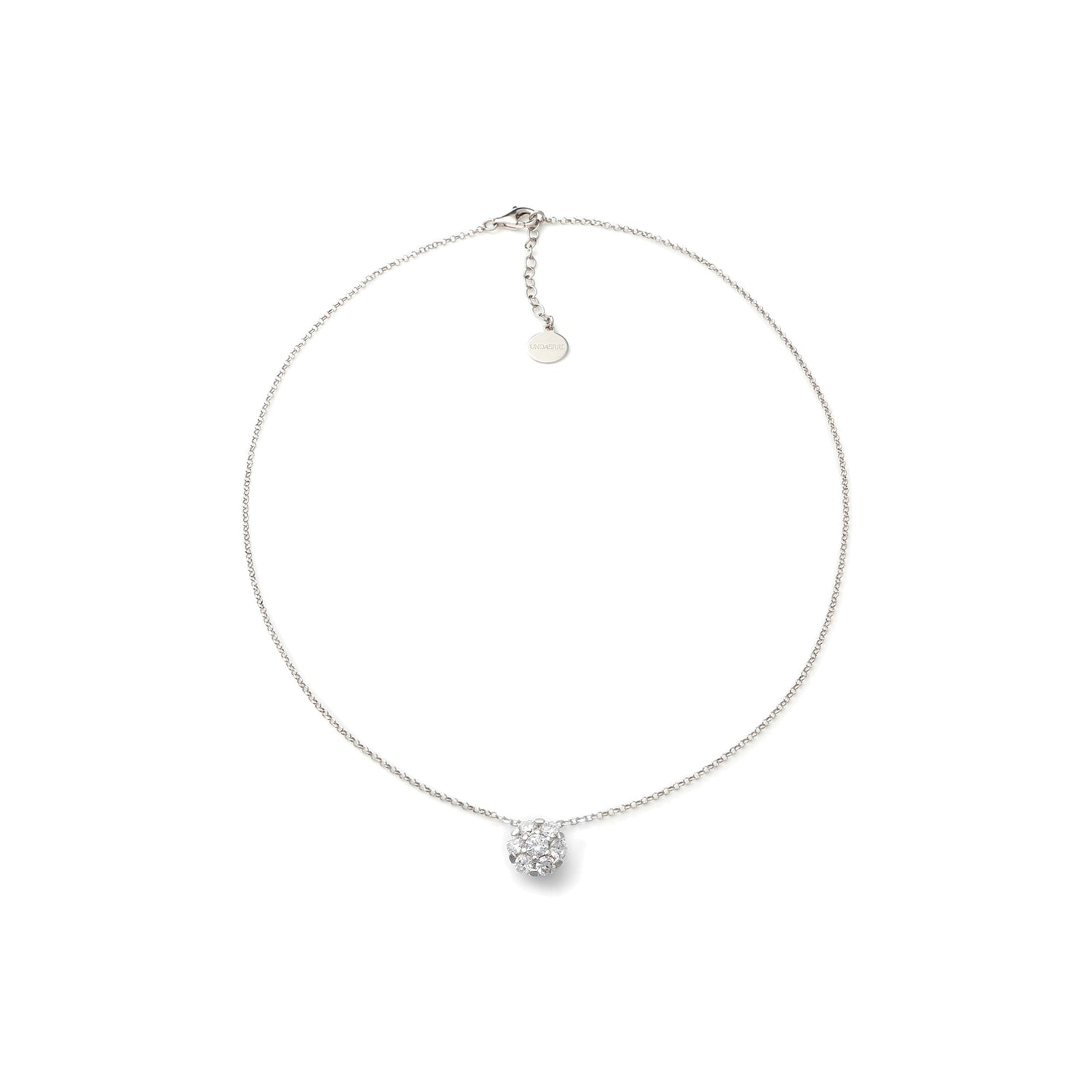 Collana in Argento Rodiato con Fiore Pendente in Pavé di Pietre Zirconia Unoaerre