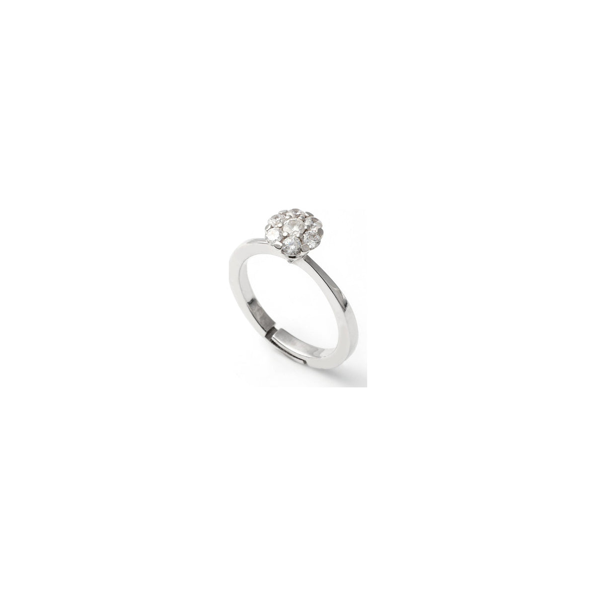 Anillo de Plata Rodiada con Florecita de Piedras Circonita Cúbica Blanca Unoaerre
