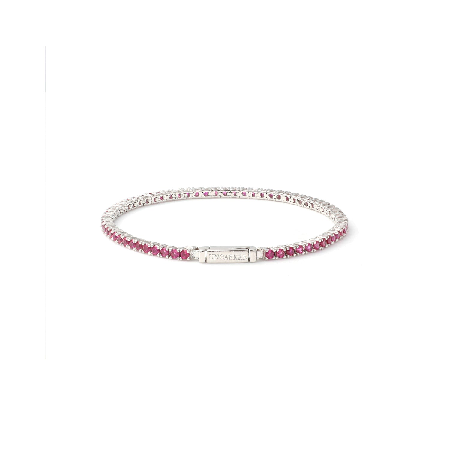 Bracciale Tennis in Argento 925 Rodiato con Pietre Zirconia Cubica Fucsia Unoaerre