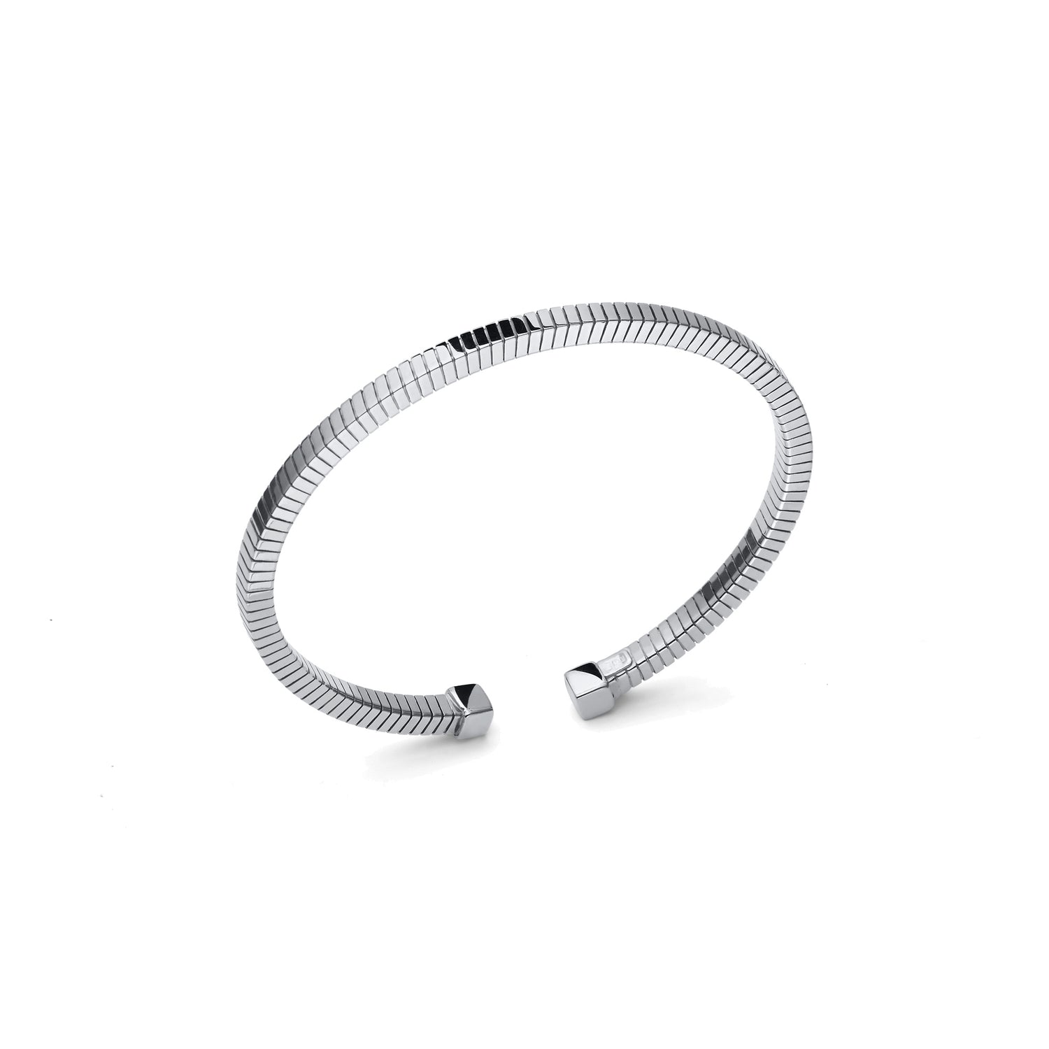Bracciale Bangle Aperto in Argento con Tubo Quadro Zigrinato Unoaerre