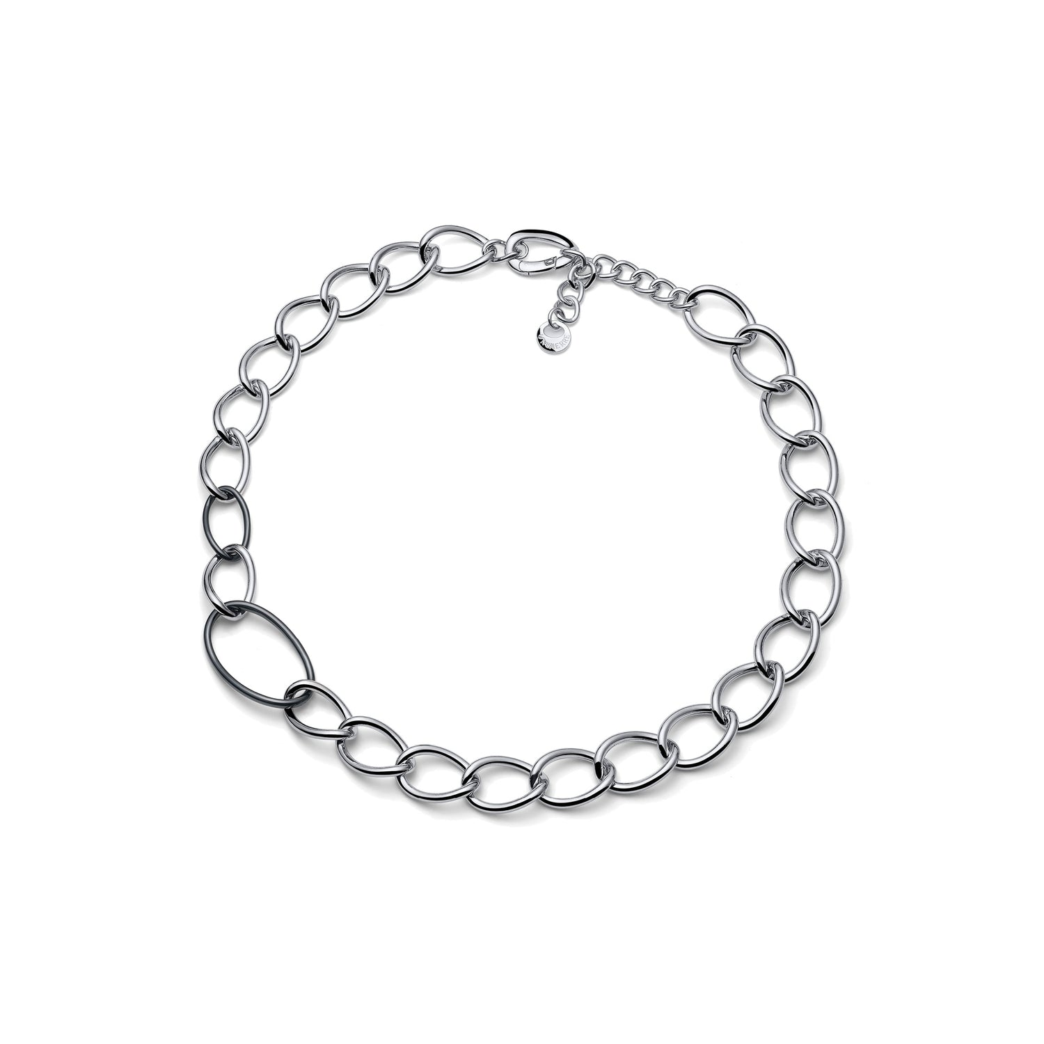 Collana in Argento Rodiato con Catena a Maglie Ovali e Decor Unoaerre