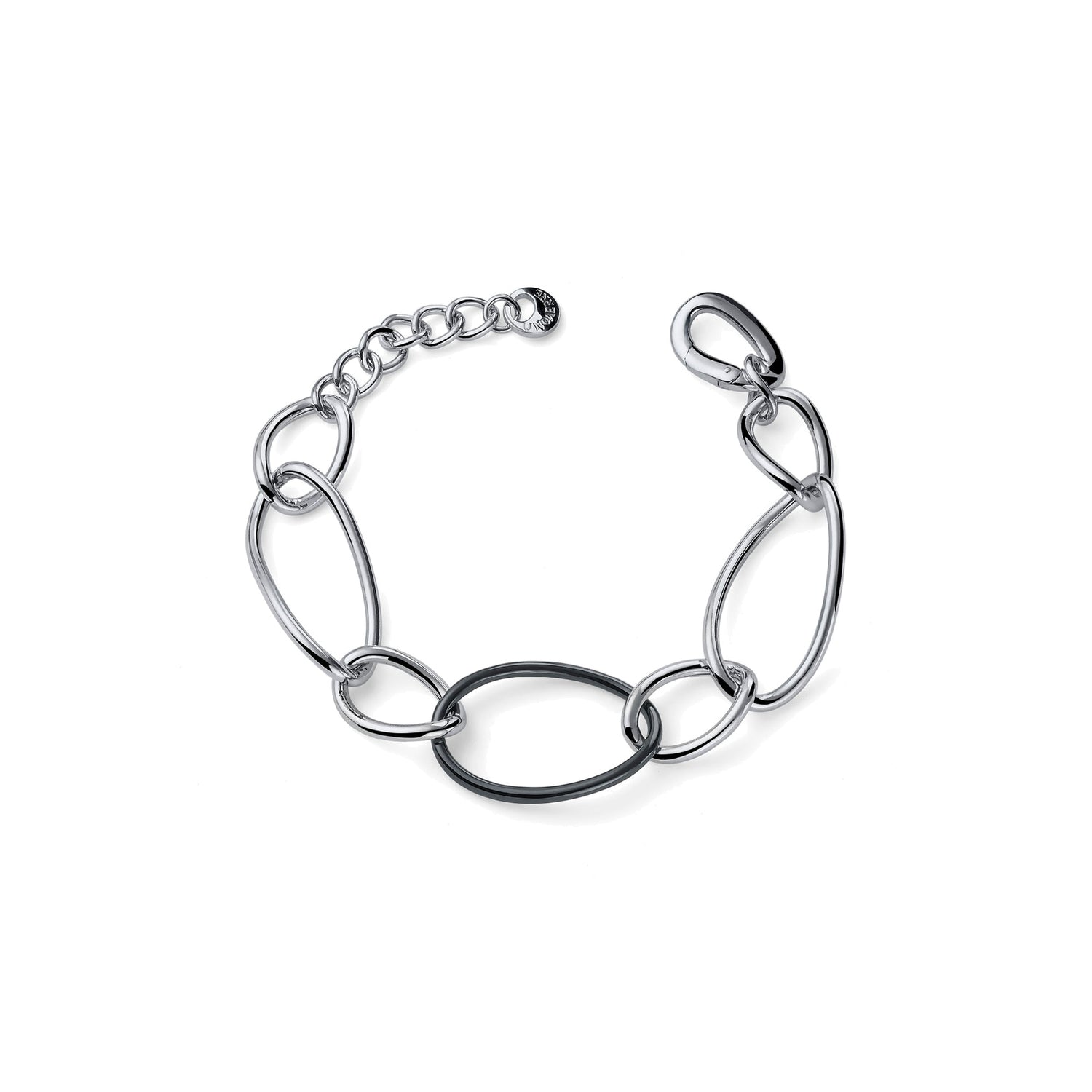 Bracciale in Argento Rodiato con Catena a Maglie Ovali e Dec Ro Unoaerre