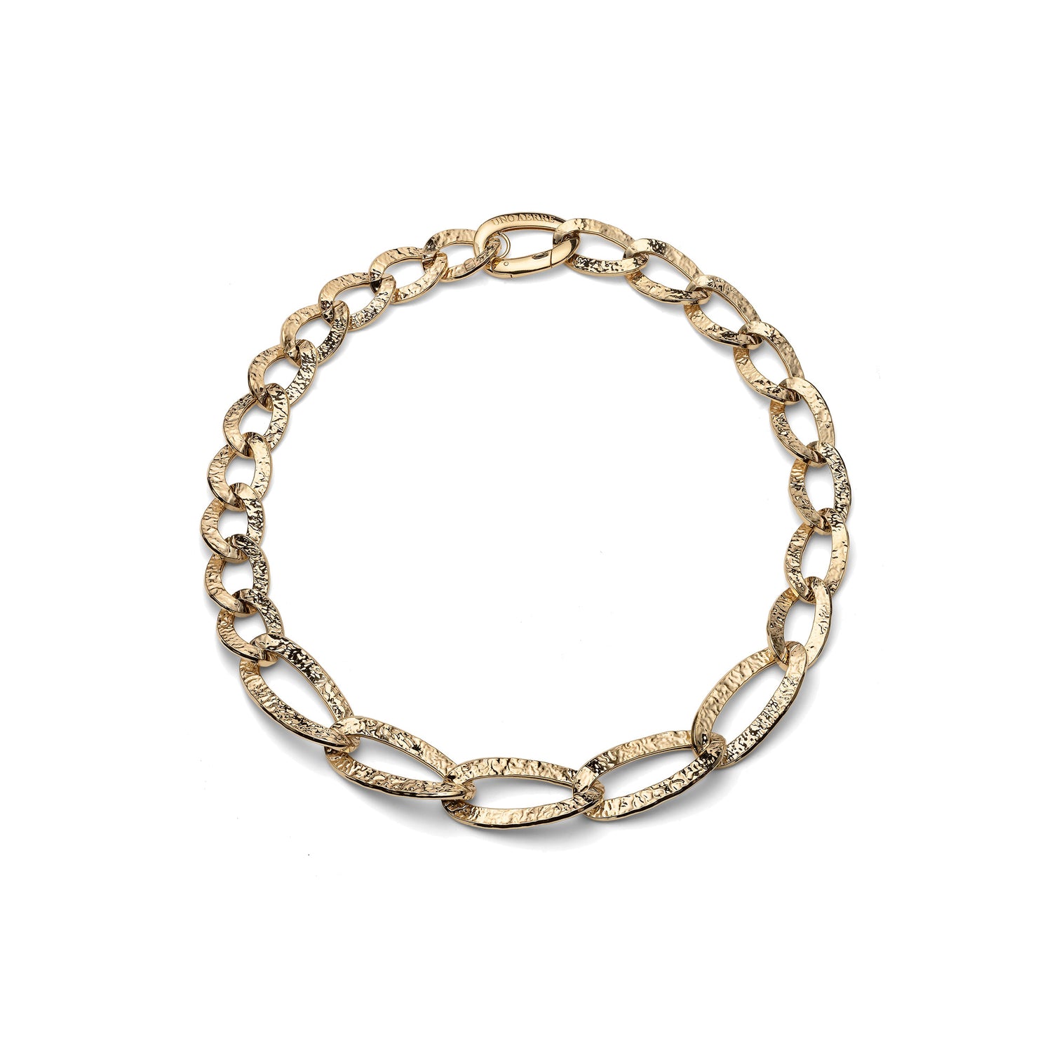 Collana in Argento Dorato con Maglie Ovali Piatte in Finitur a Martellata Unoaerre