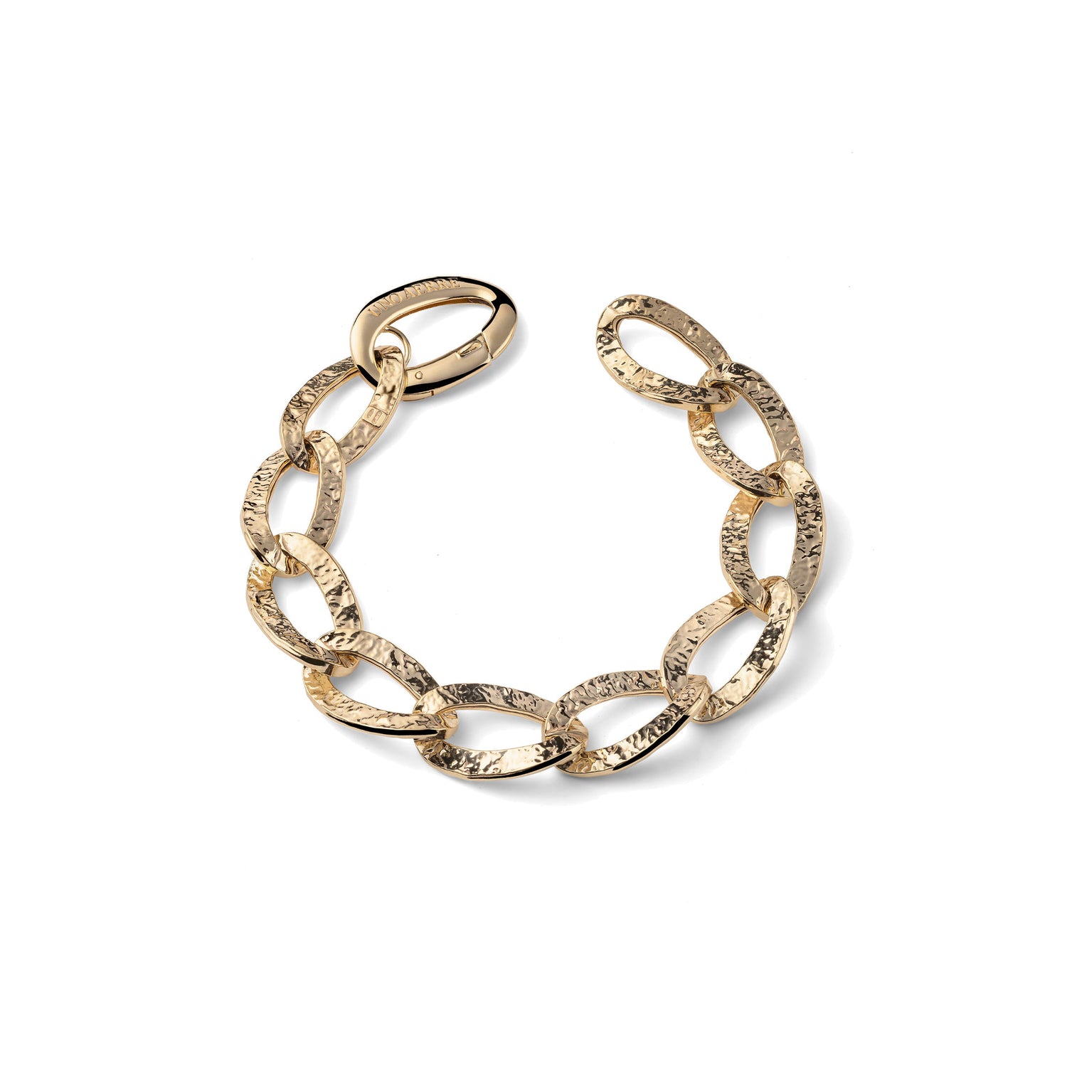 Bracciale in Argento Dorato con Maglie Ovali Piatte in Finitura Martellata Unoaerre