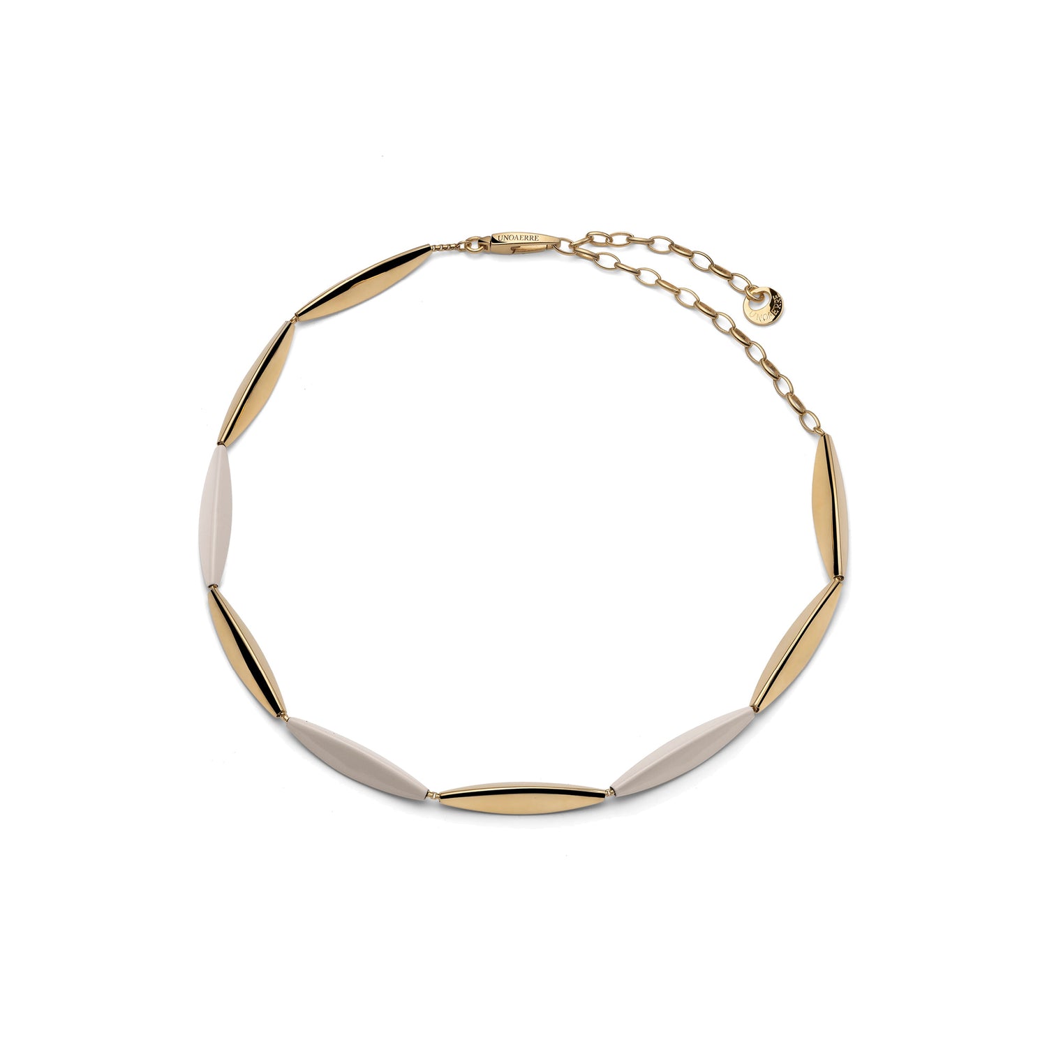 Collana con Elementi Geometrici Alternati Color Avorio ed in Argento Dorato Unoaerre