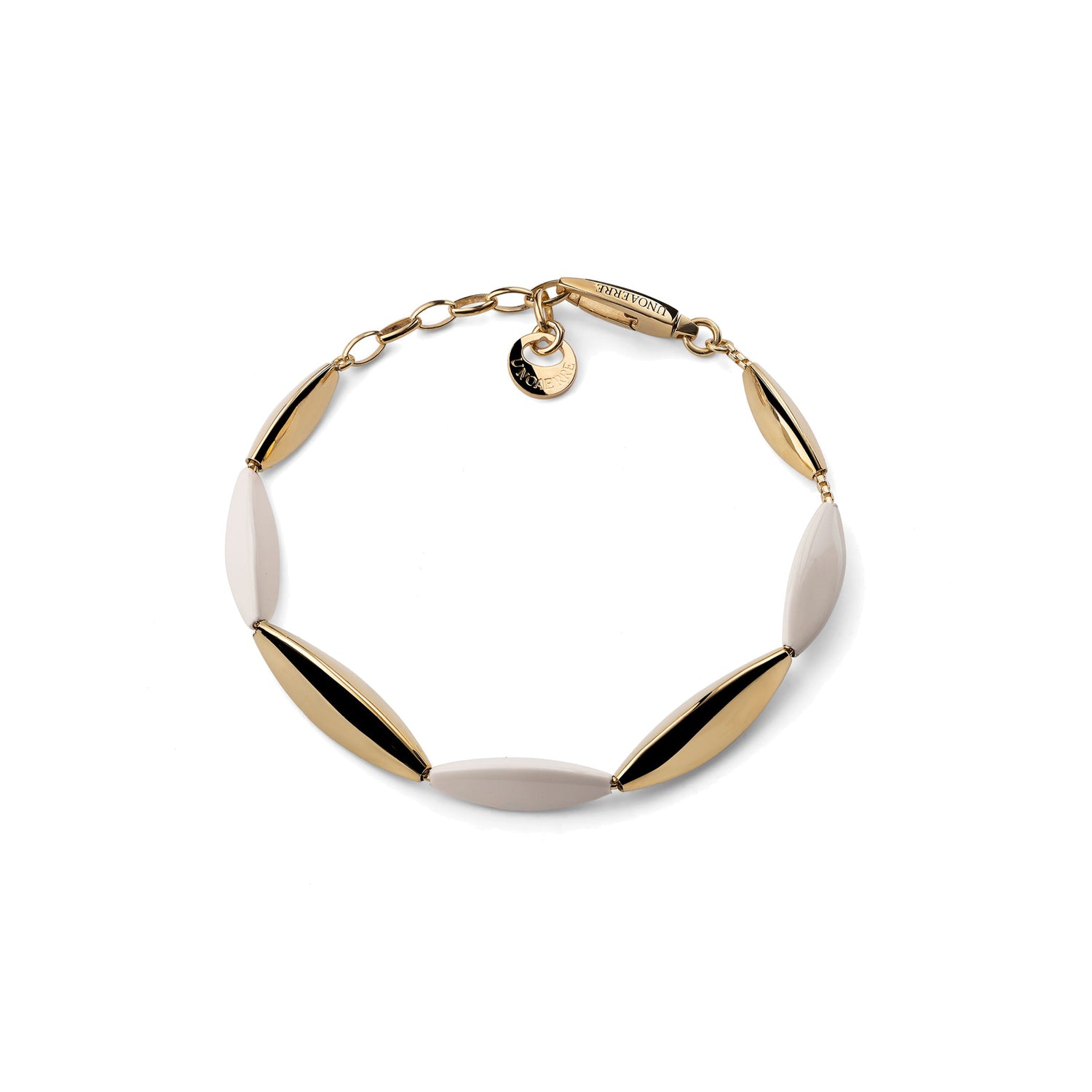 Bracciale con Elementi Geometrici Alternati Color Avorio ed in Argento Dorato Unoaerre