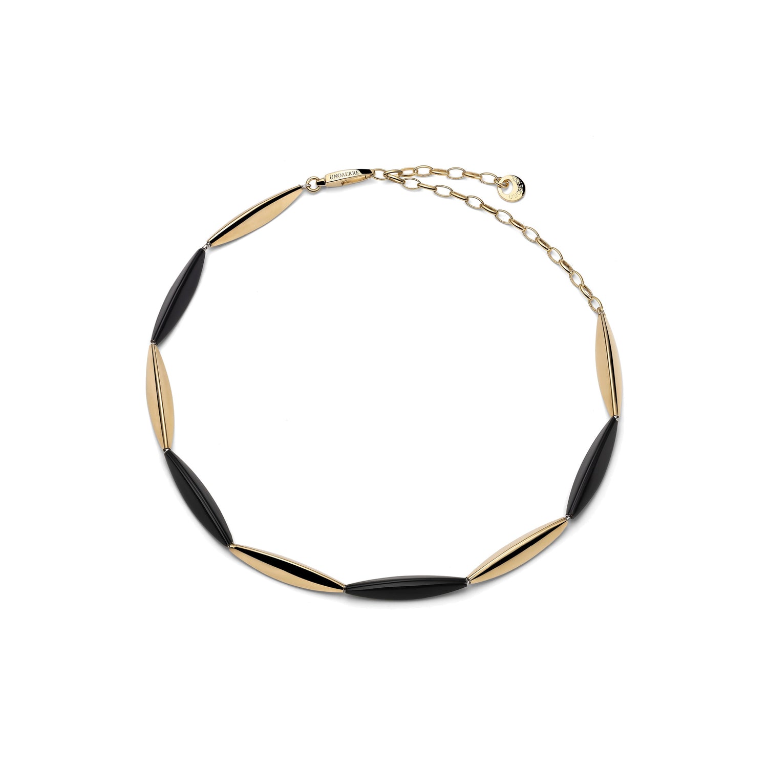 Collana con Elementi Geometrici Alternati Neri ed in Argento Dorato Unoaerre