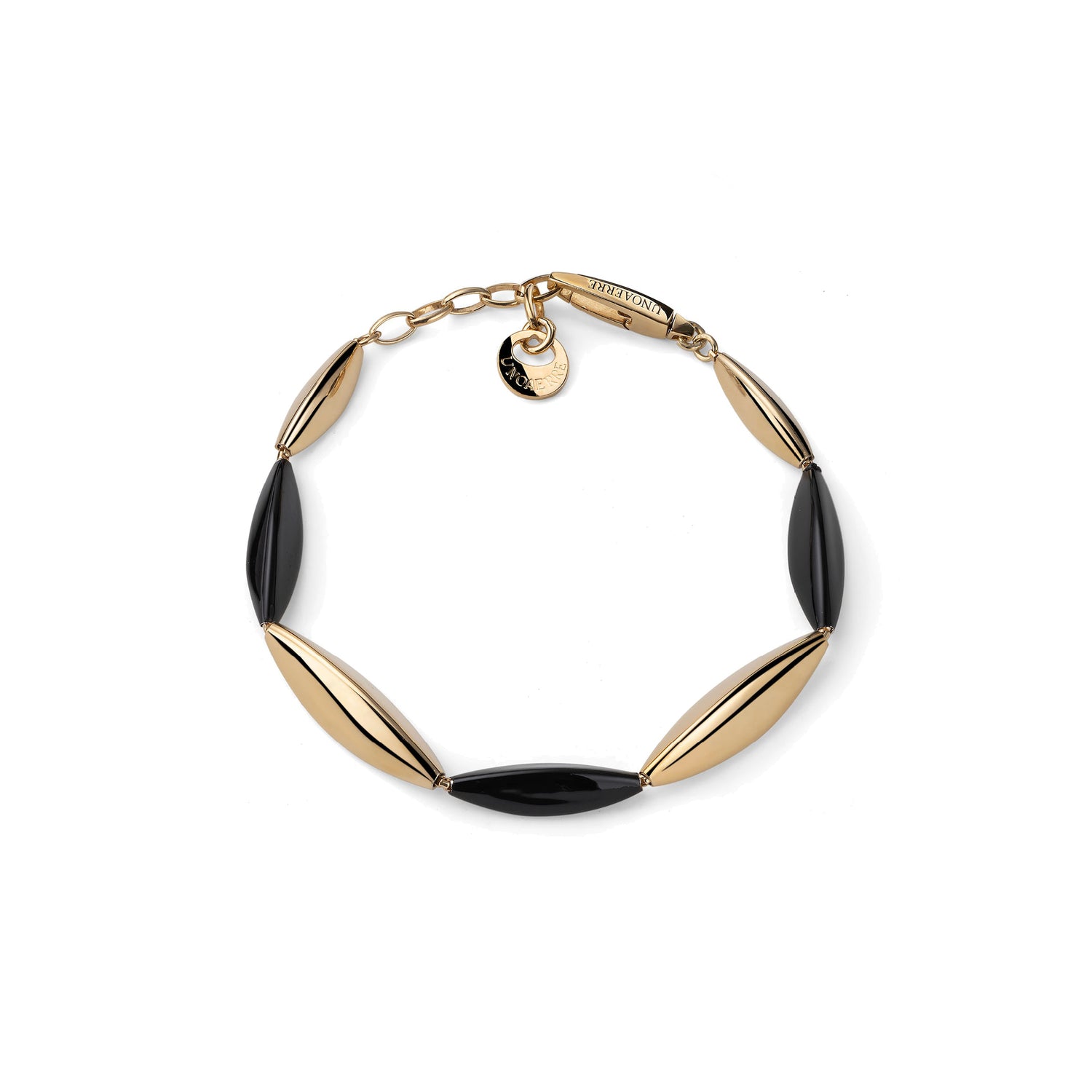 Bracciale con Elementi Geometrici Alternati Neri ed in Argento Dorato Unoaerre