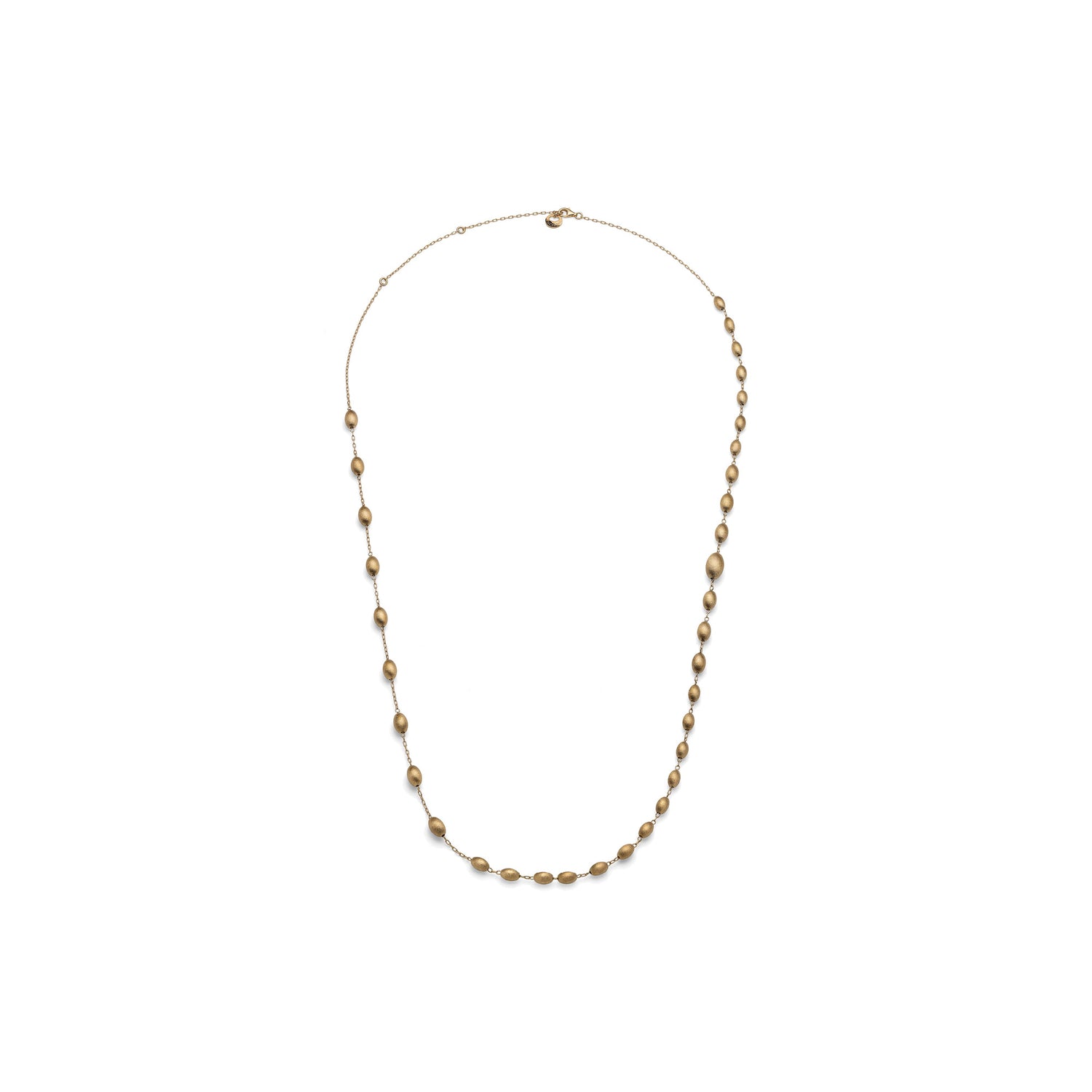 Collana Lunga in Argento con Catena Sottile e Perle Ovali in Finitura Unoaerre