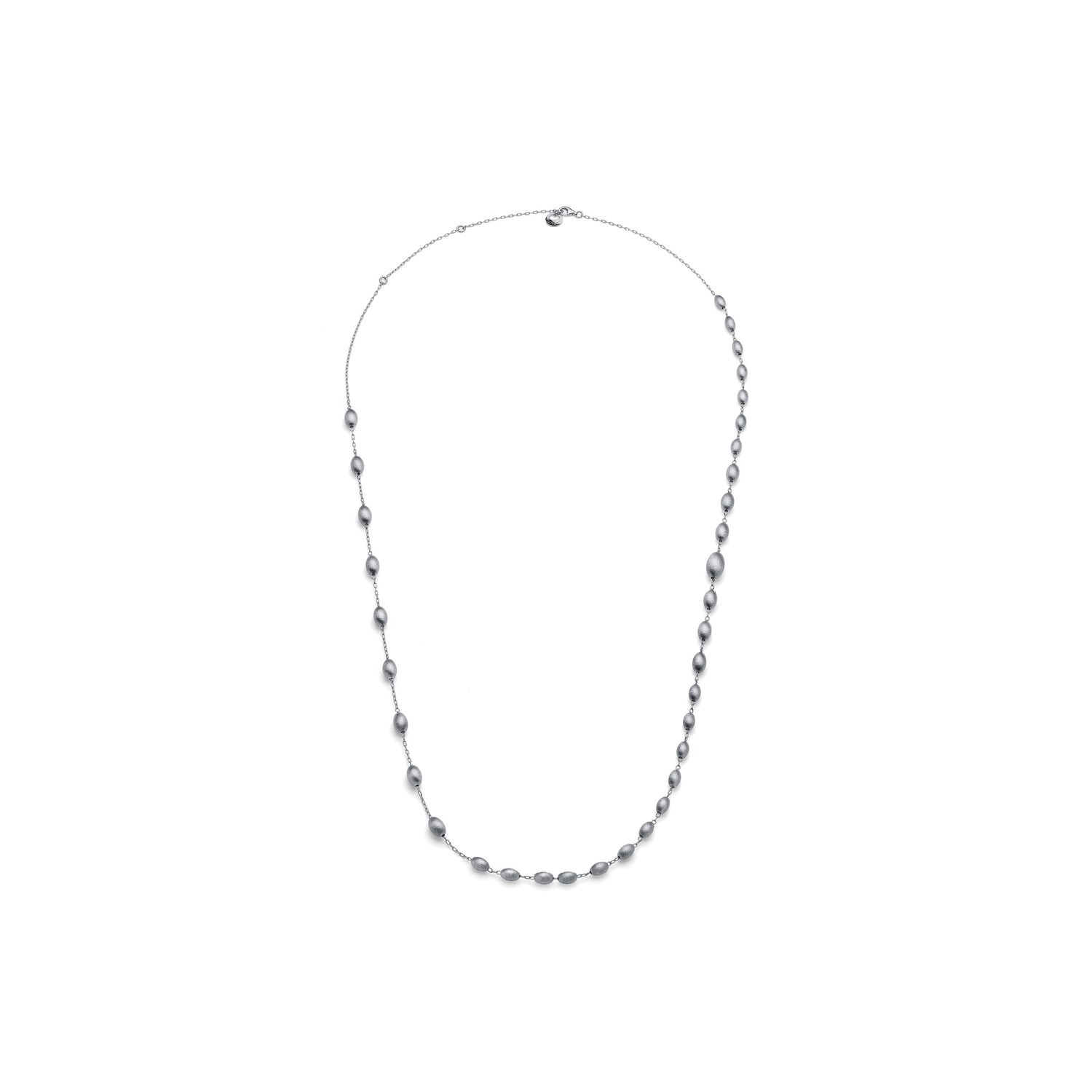 Collana Lunga in Argento con Catena Sottile e Perle Ovali in Finitura Unoaerre
