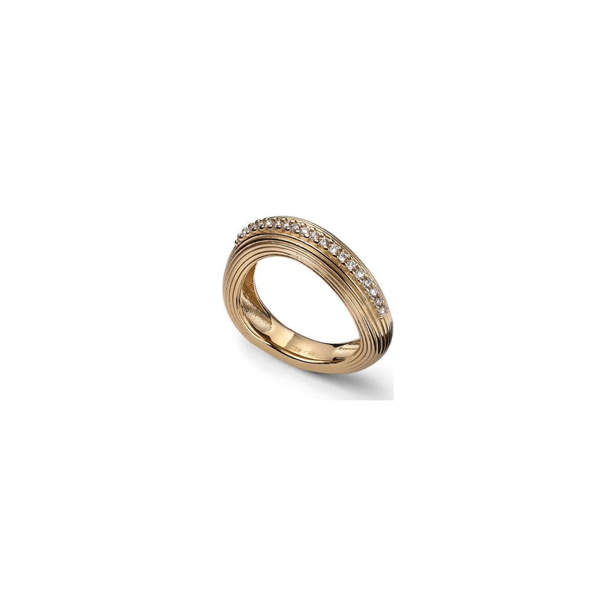 Anillo de plata con diseño abombado, acabado rayado y circonitas Unoaerre