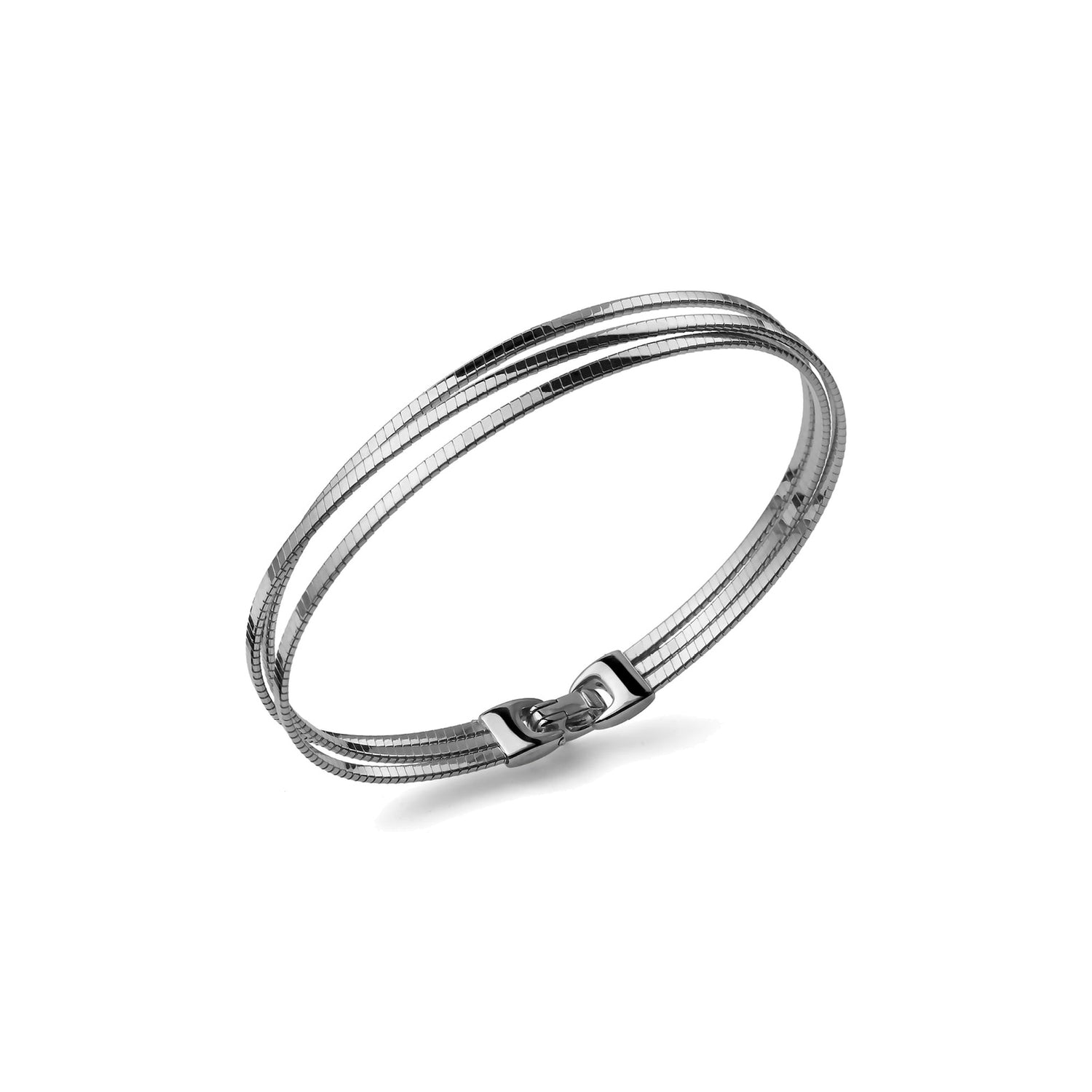 Bracciale Rigido in Argento con Tre Fili Intrecciati in Finitura Rigata Unoaerre