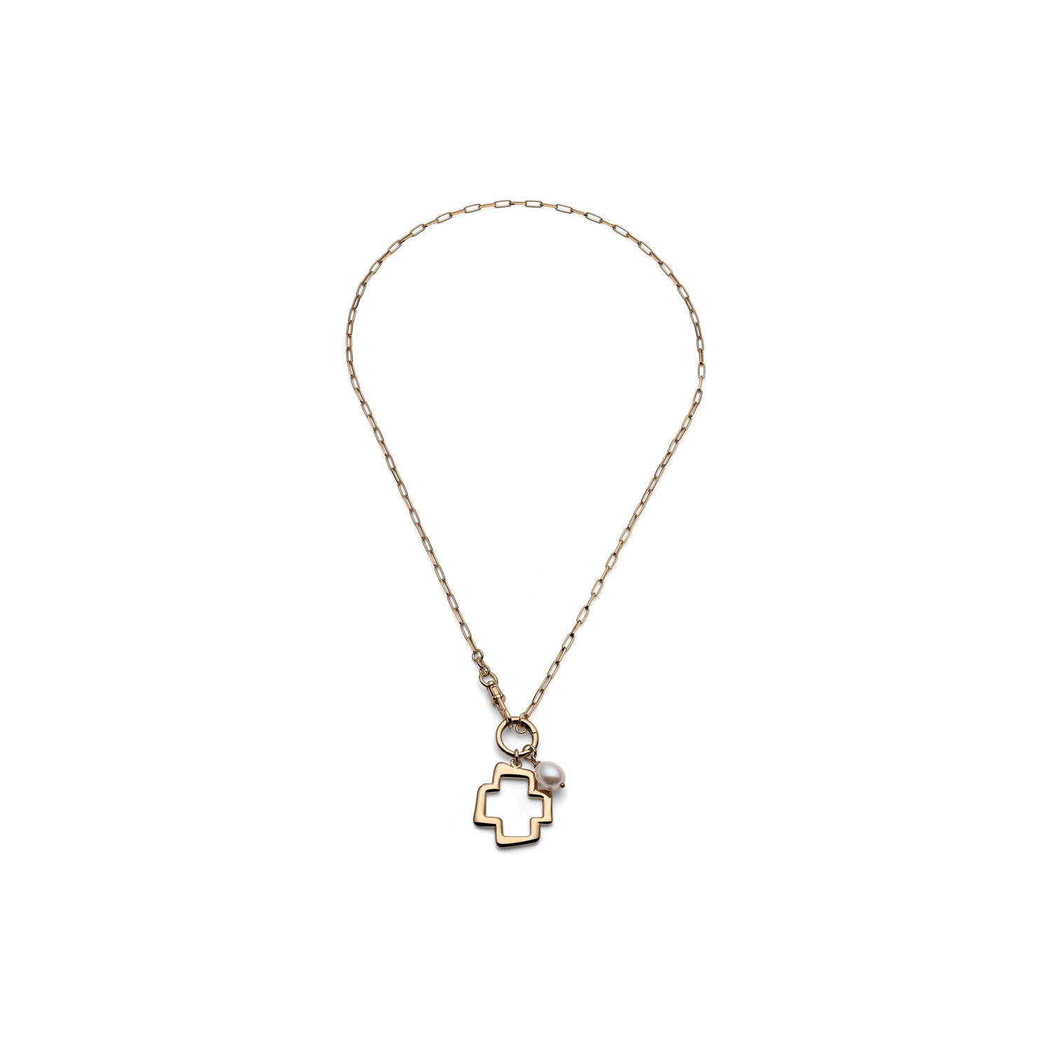 Collana in Argento Dorato con Mini Catena Paperclip e Chiusura Centrale Unoaerre