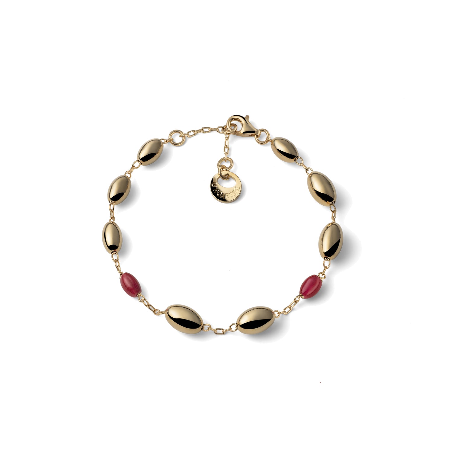 Bracciale a Navette Bombate con Pietre Rosse e Pendente Unoaerre