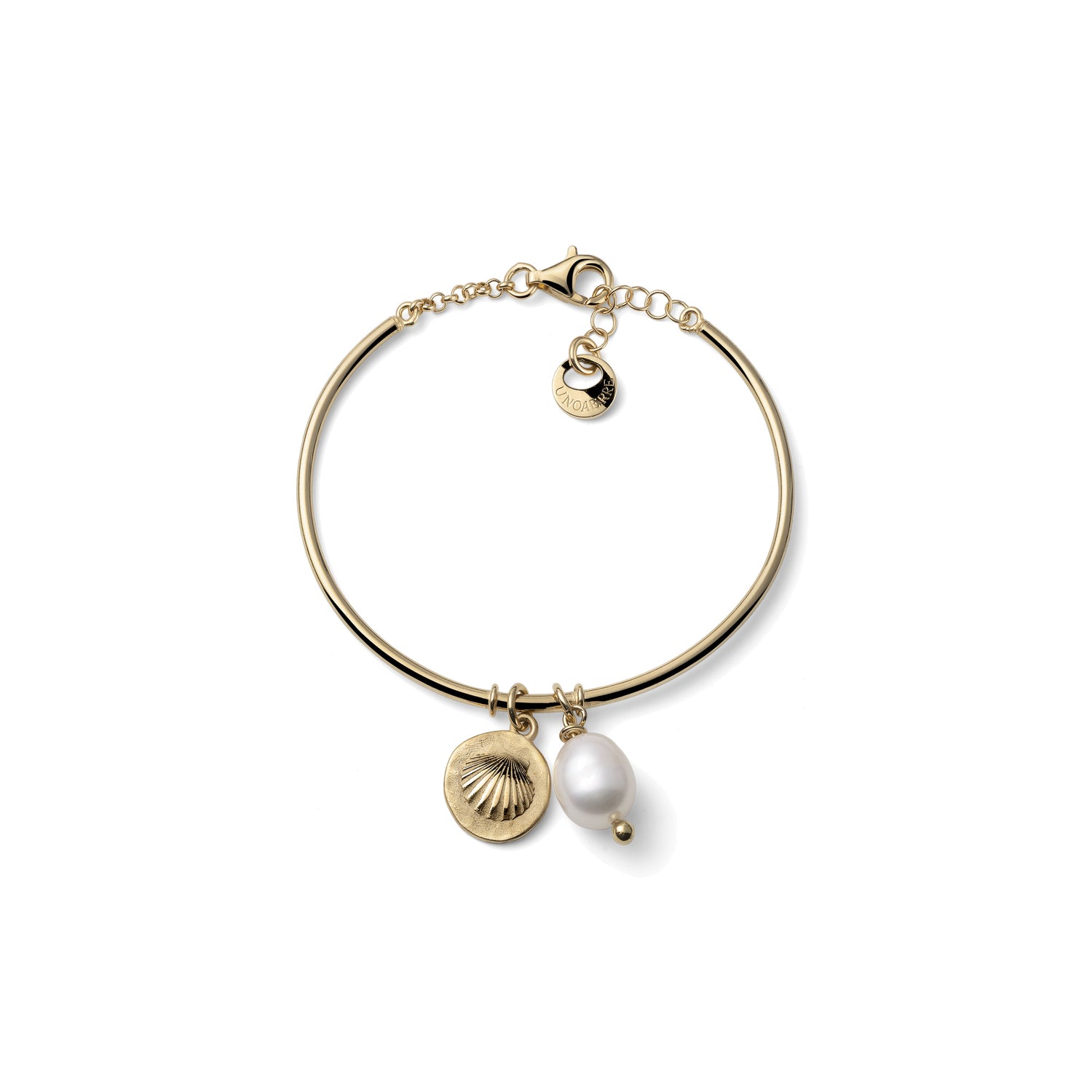Bracciale Rigido con Pendente a Disco Lavorato e Perla Unoaerre