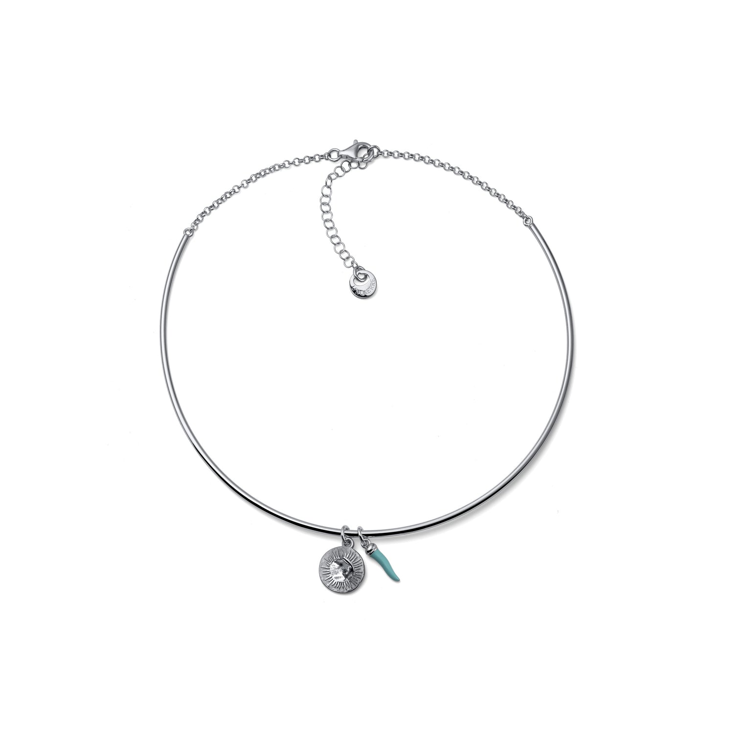 Collana Girocollo Rigida con Pendente e Pietra Azzurra Unoaerre