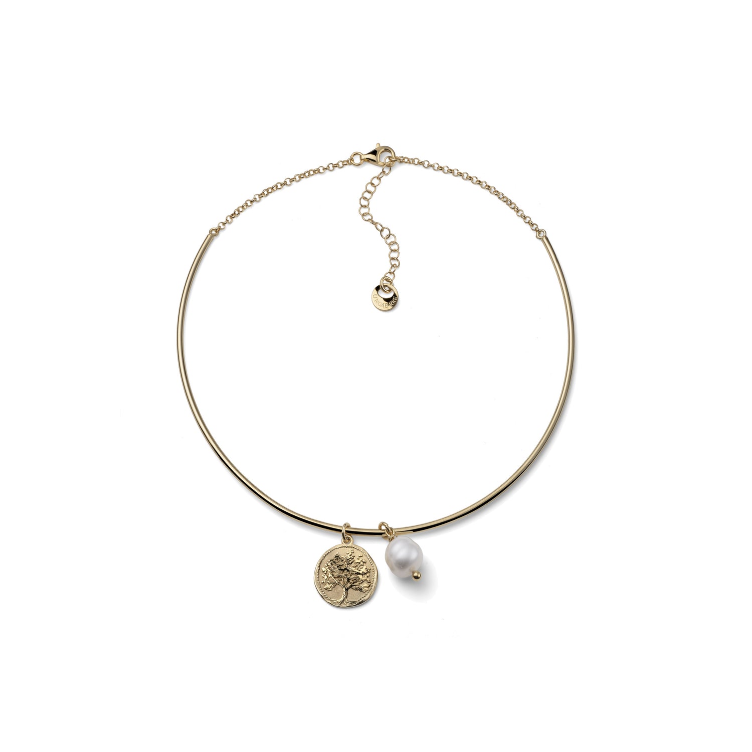 Collana Girocollo Rigida con Pendente a Disco e Perla Unoaerre