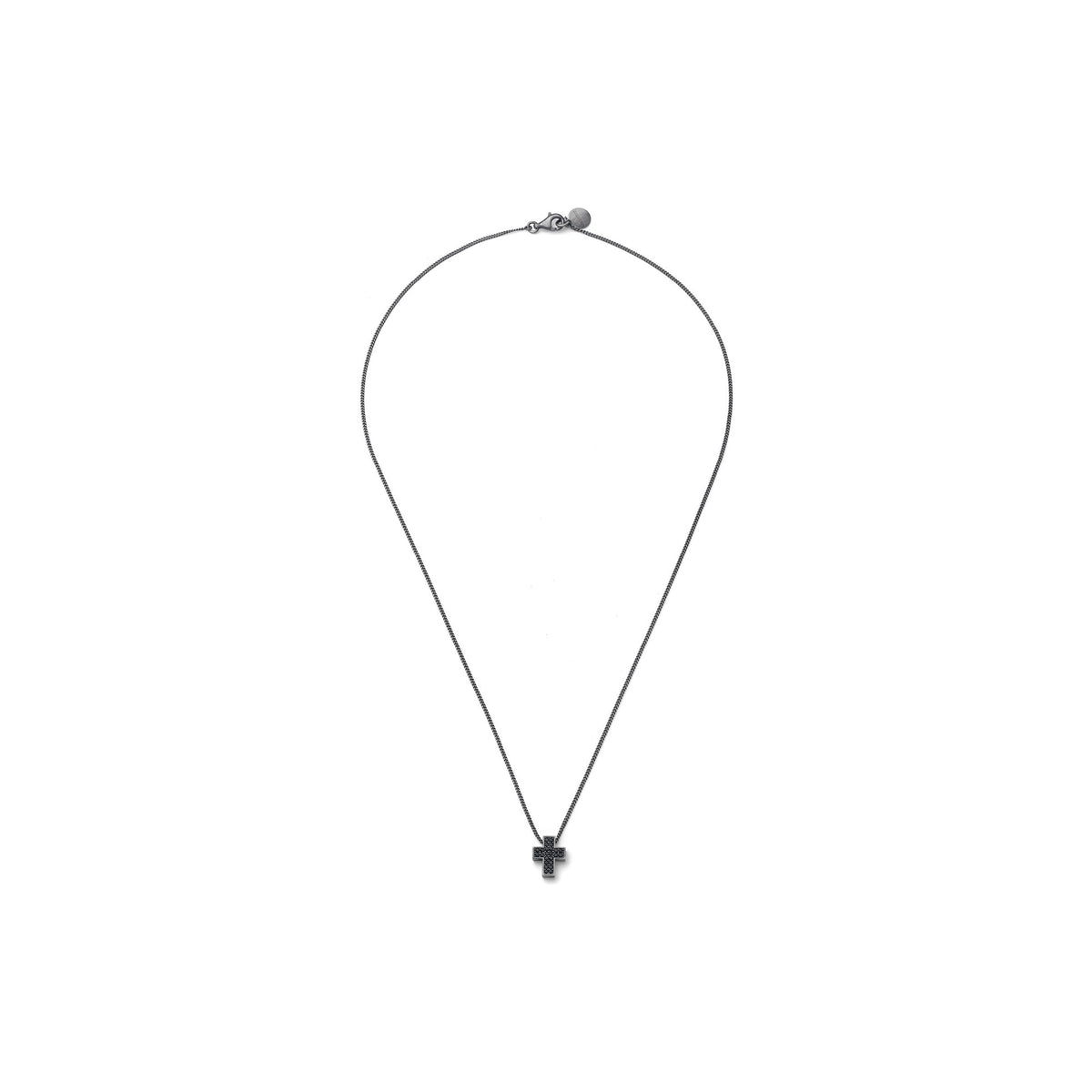 Collar de plata bruñida con cruz y pavé negro Unoaerre