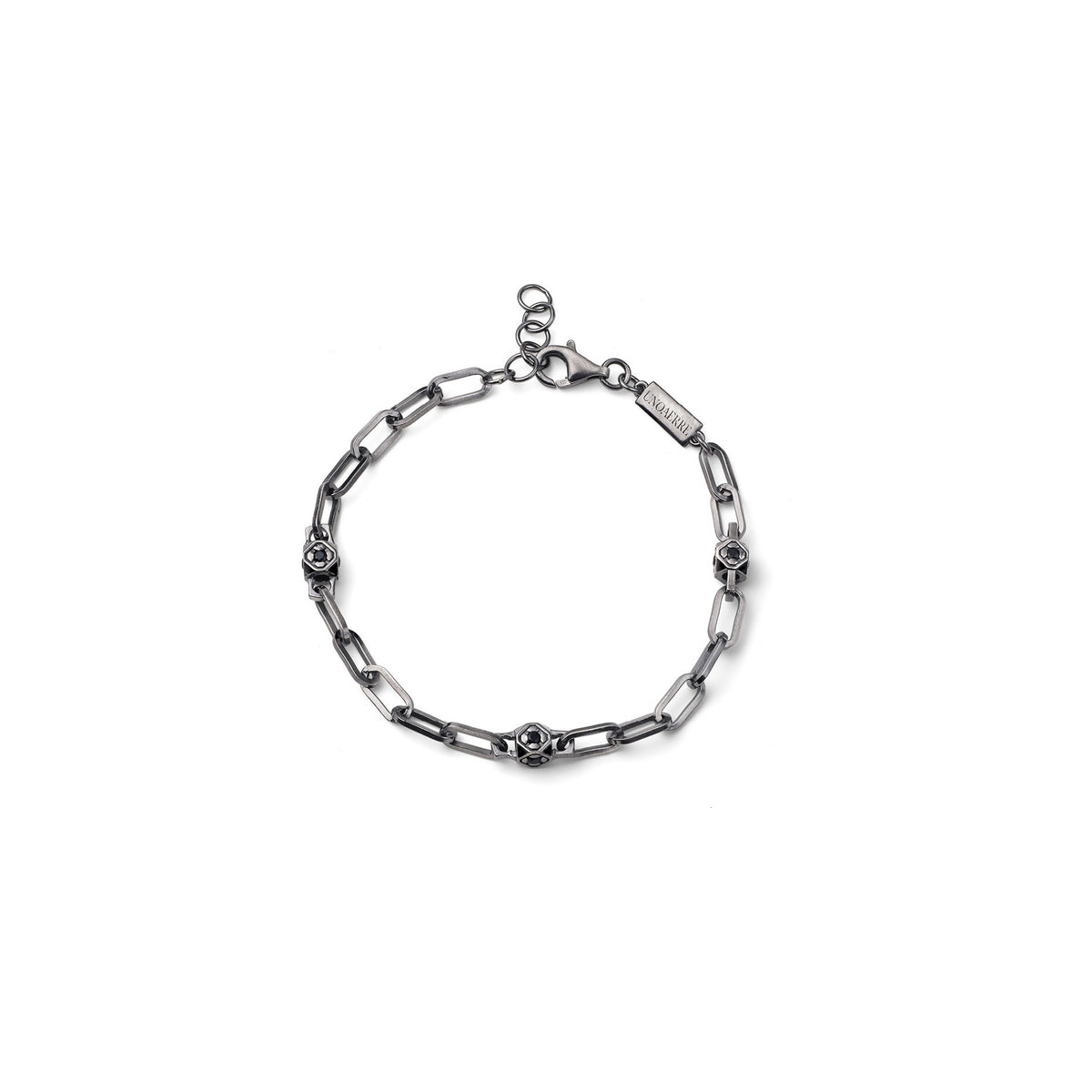 Pulsera Paper Clip con Circonitas Negras en Plata Bruñida Unoaerre