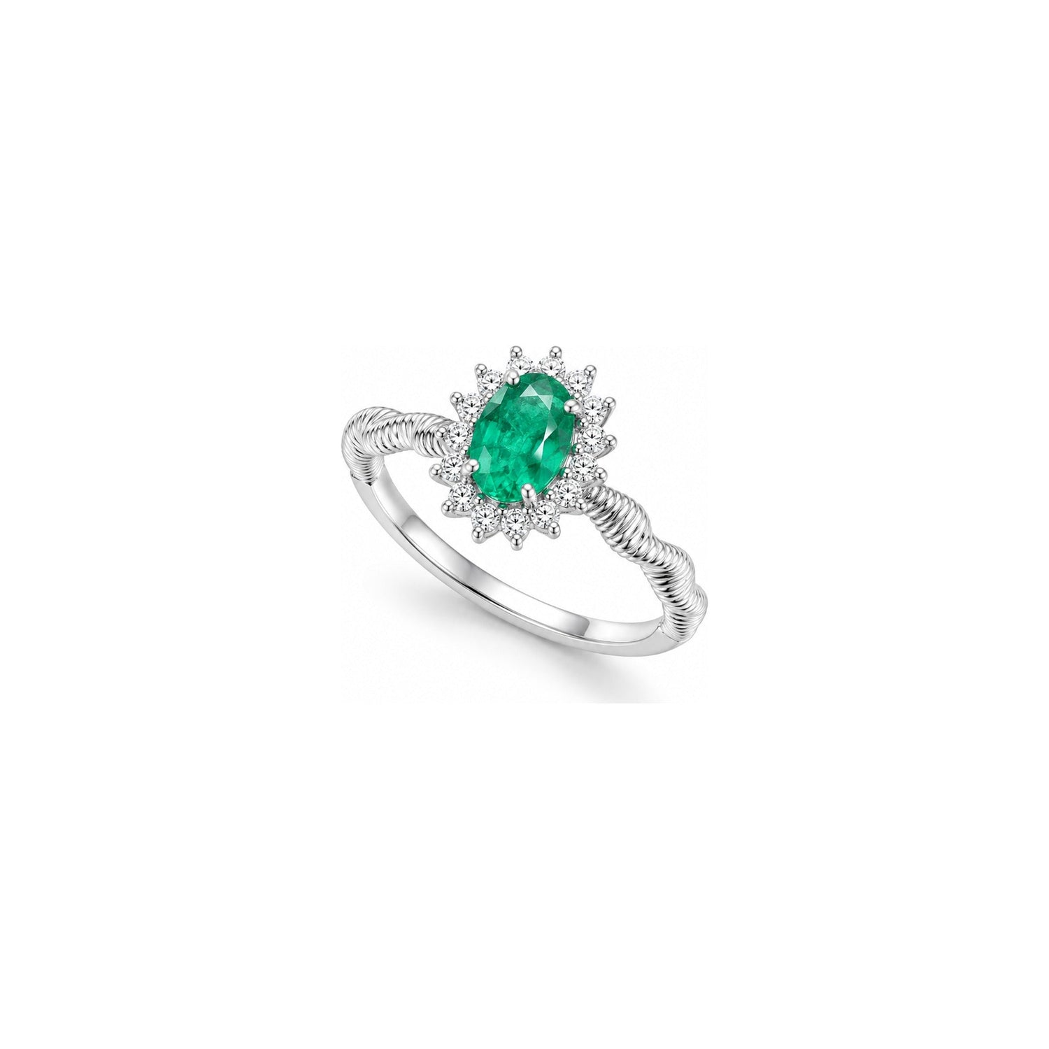 Anello Oro Bianco Smeraldo Naturale 0.16ct