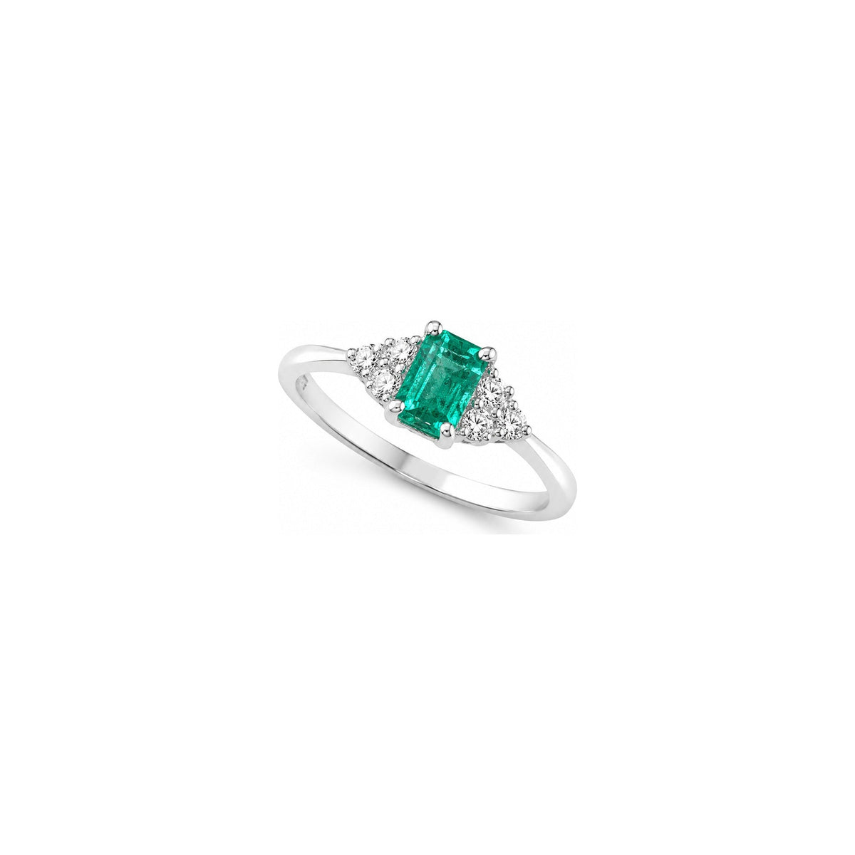 Anello Oro Bianco Smeraldo Naturale 0.14ct