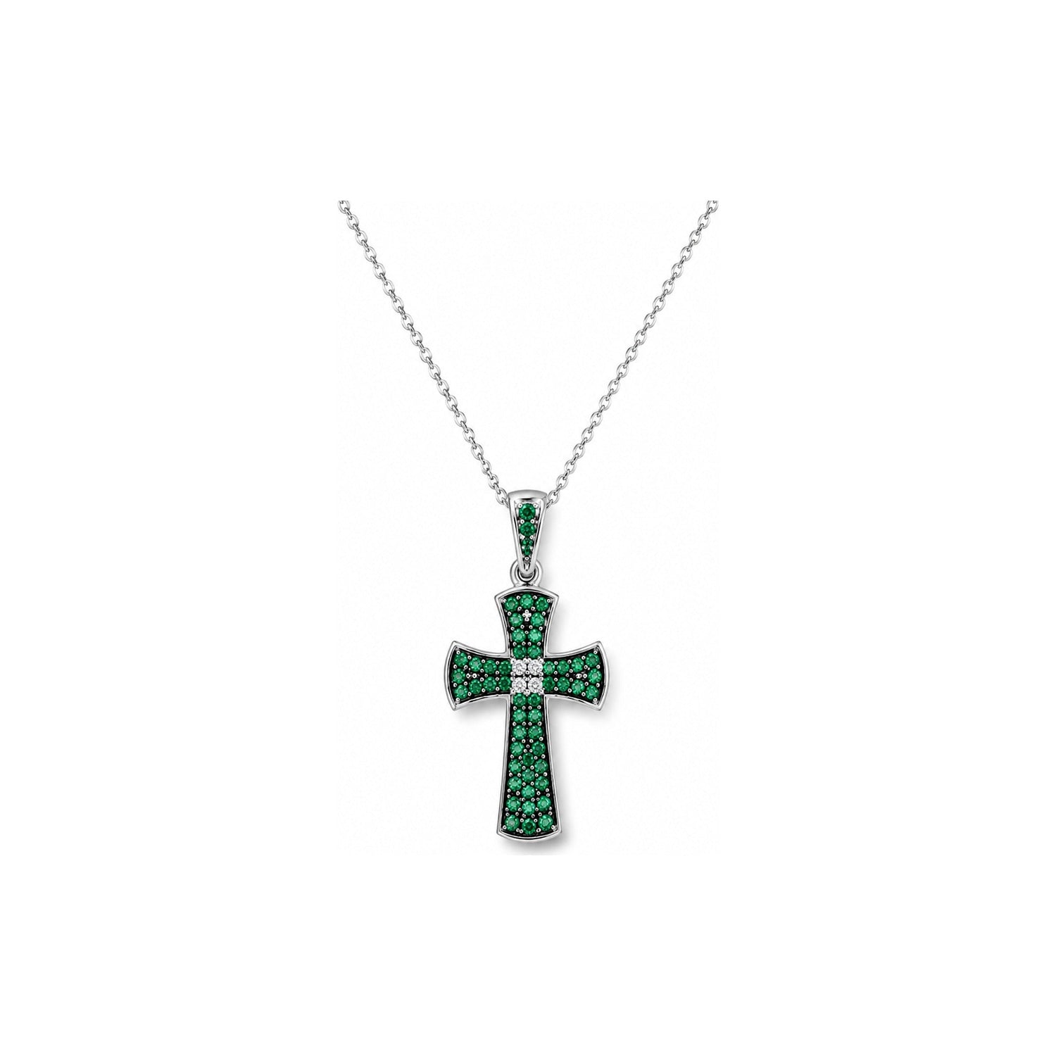 Collana Oro Bianco Smeraldo Naturale 0.04ct