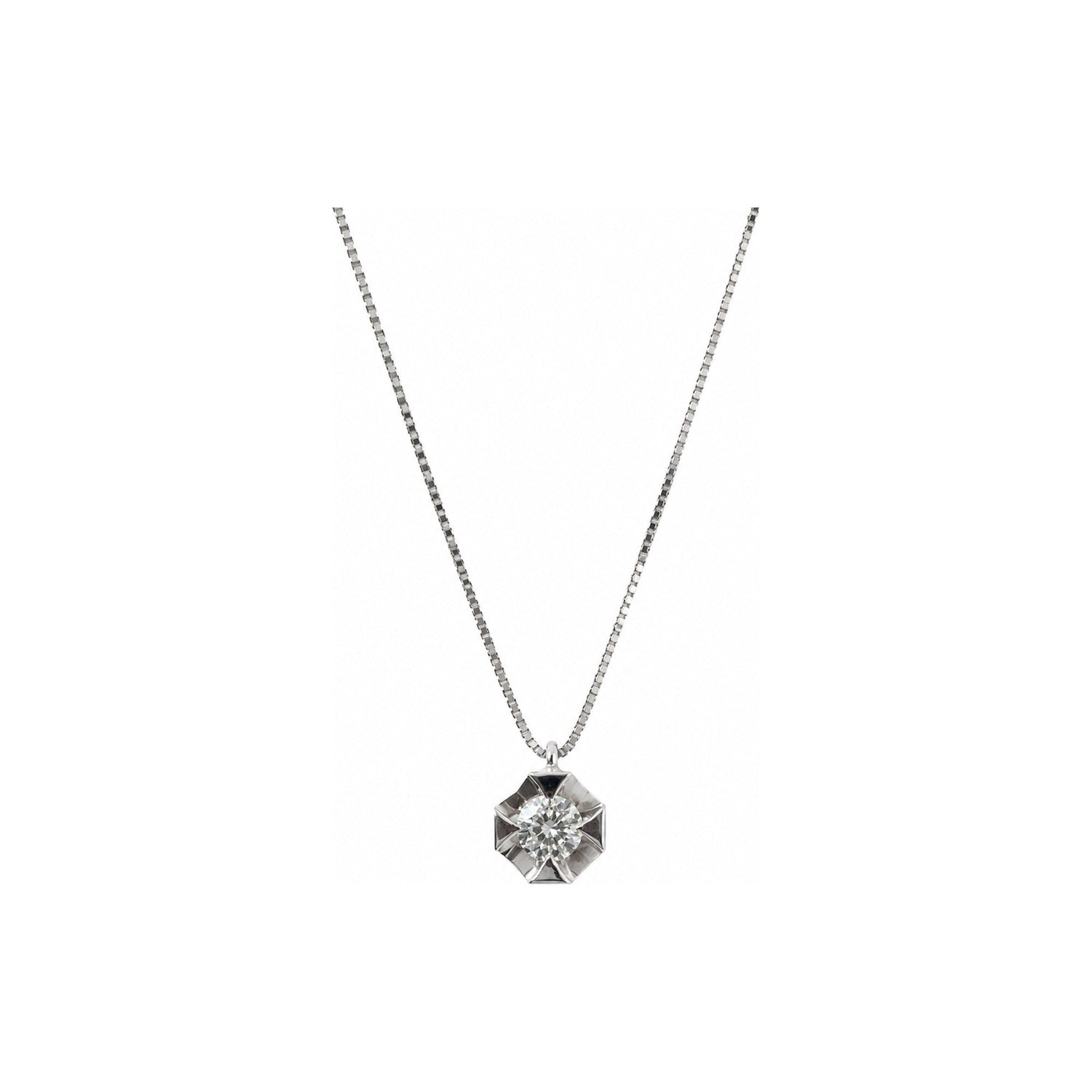 Collana Oro Bianco Diamante Naturale 0.18ct