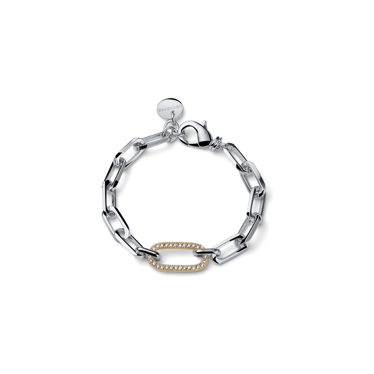 Bracciale Bicolore Paper Clip e Zirconi Bronzo Unoaerre
