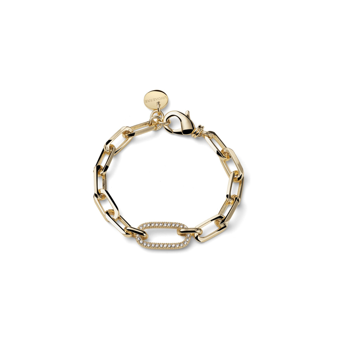 Bracciale Dorato Paper Clip e Zirconi Bronzo Unoaerre