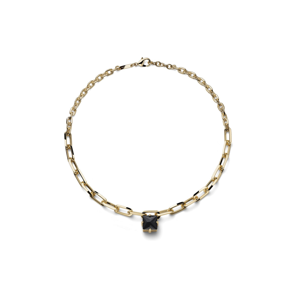 Collana in Catena Dorata e Cristallo Nero Bronzo Unoaerre