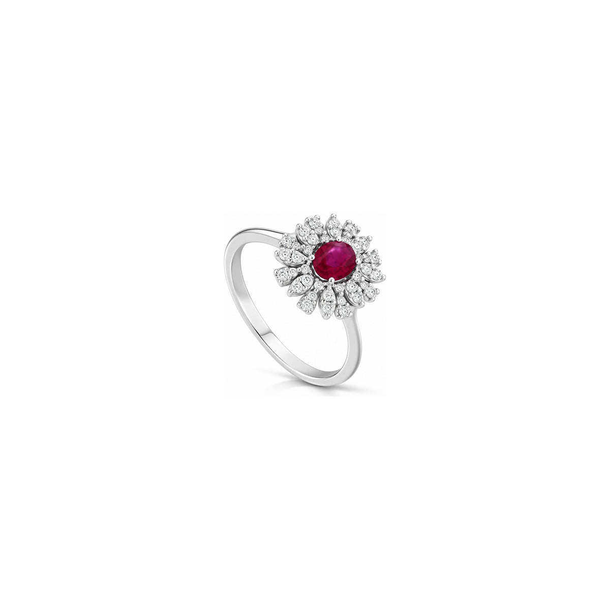 Anillo Epoca Ovalado con Diamantes Naturales y Rubí en Oro Blanco de 18kt AuriA