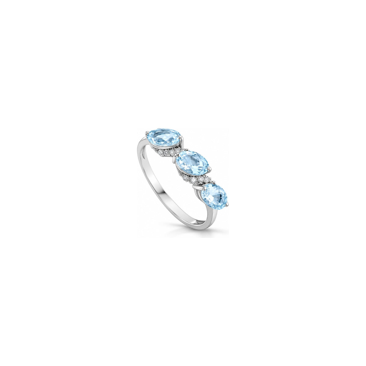 Anillo 4 Season con diamantes naturales y aguamarina en oro blanco de 18kt AuriA