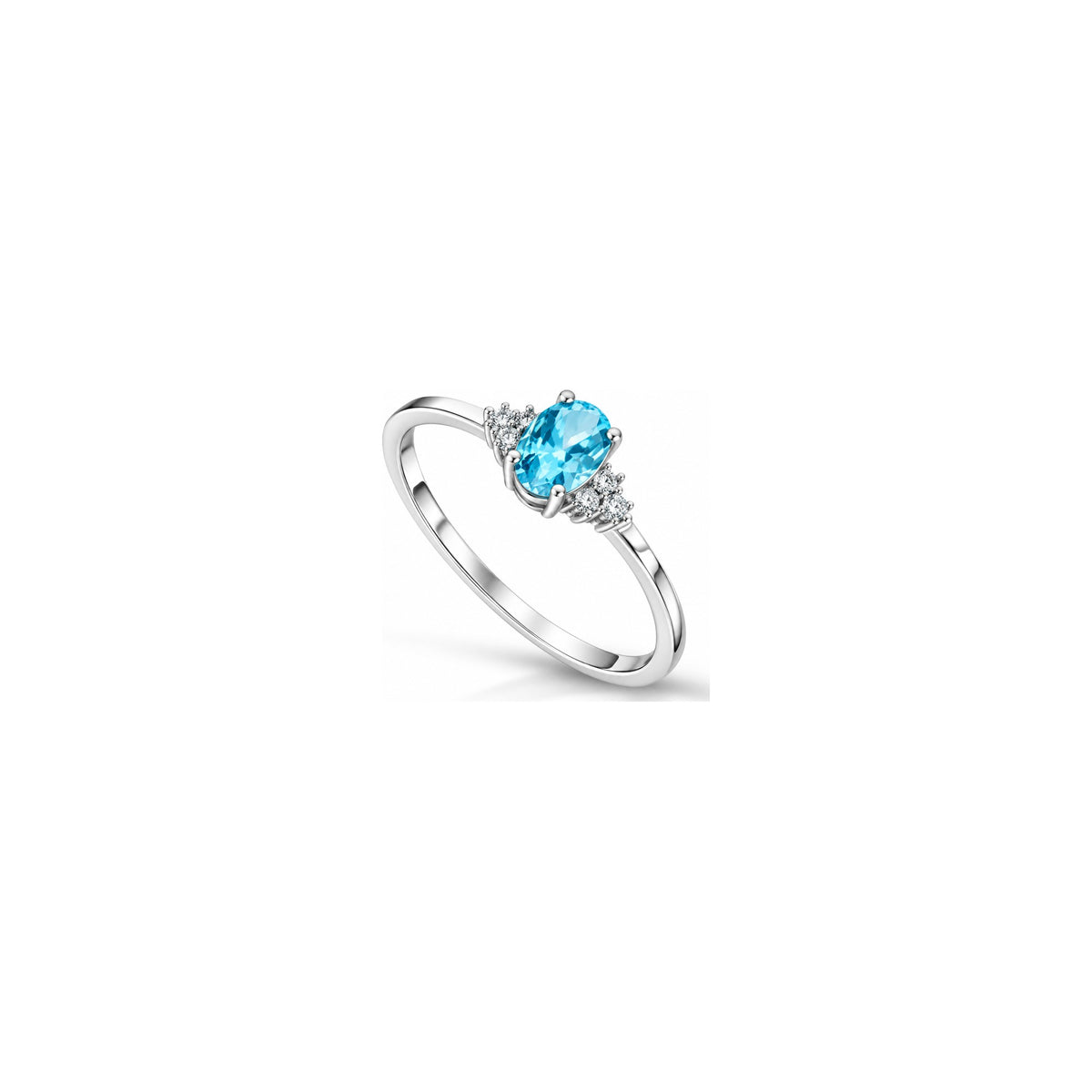 Anello Small 6G-3P con Diamanti Naturali e Acquamarina Oro Bianco 18kt AuriA