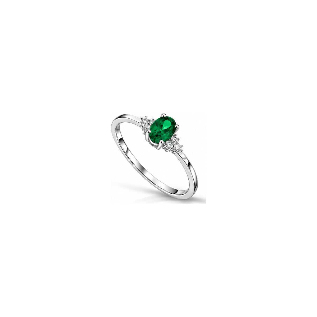 Anello Small 6G-3P con Diamanti Naturali e Smeraldo Oro Bianco 18kt AuriA