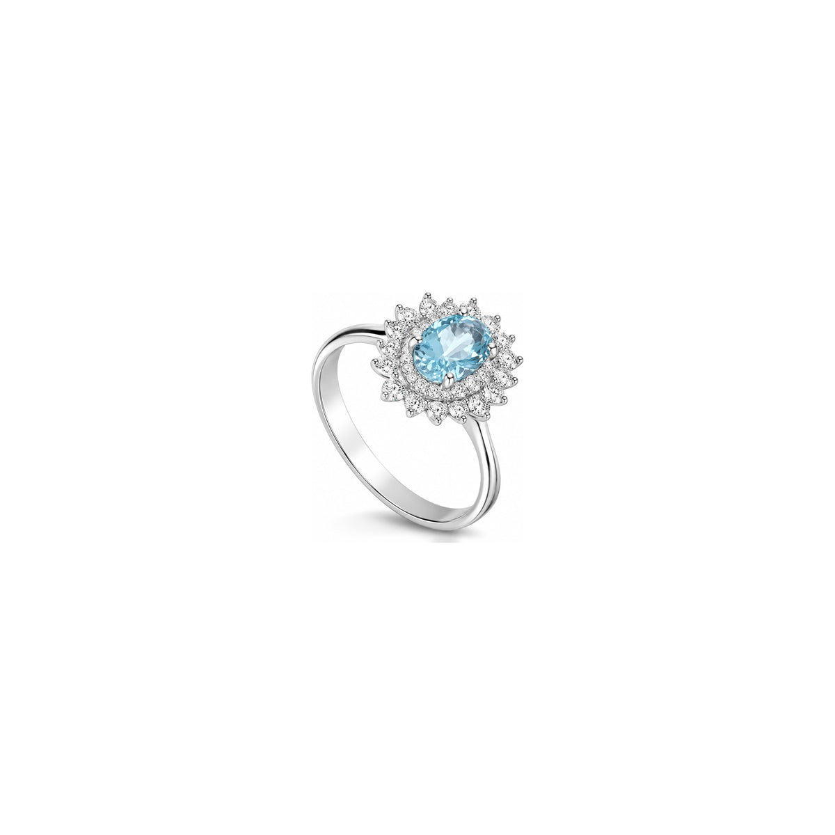 Anello Sirio con Diamanti Naturali e Acquamarina Oro Bianco 18kt AuriA