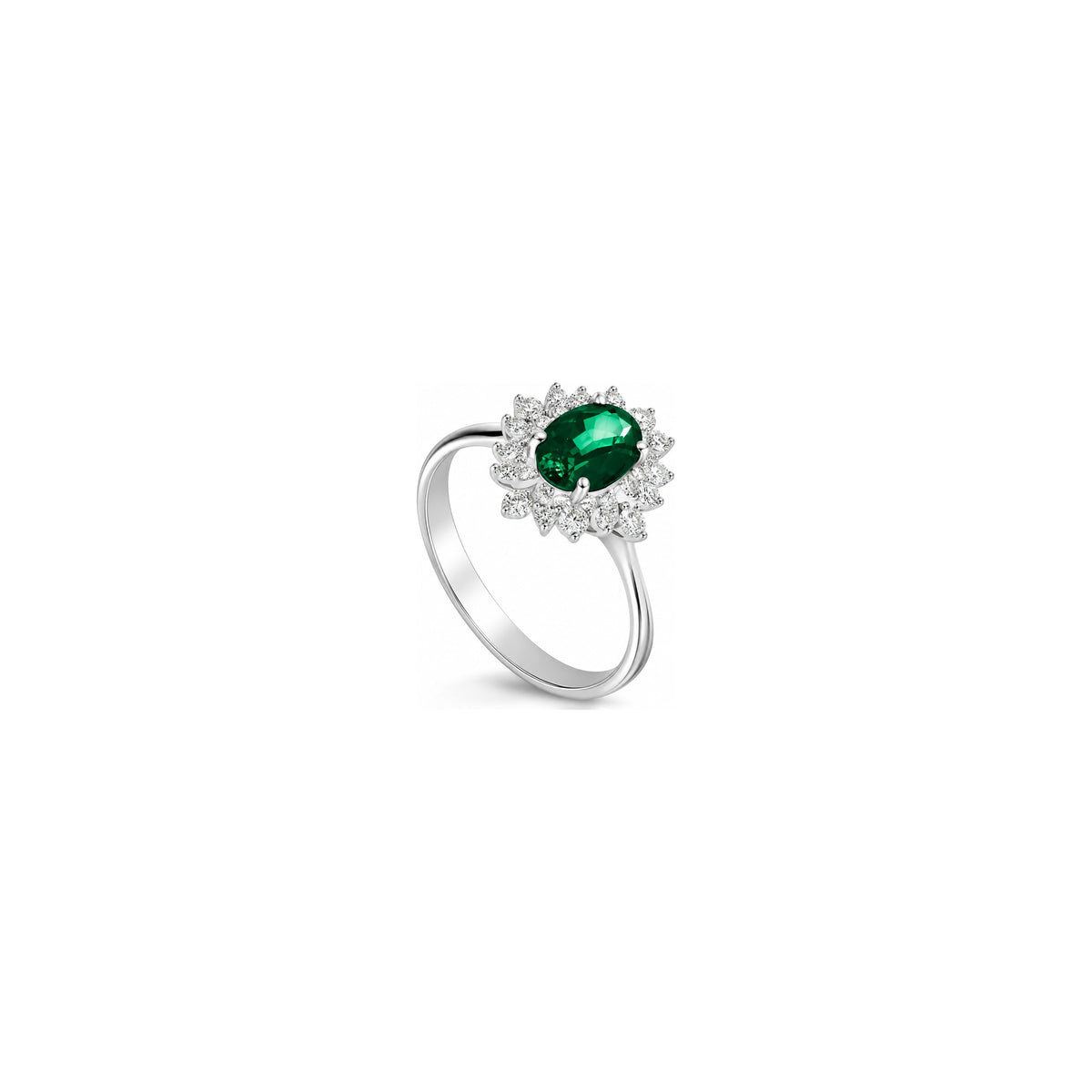 Anello Sirio con Diamanti Naturali e Smeraldo Oro Bianco 18kt AuriA
