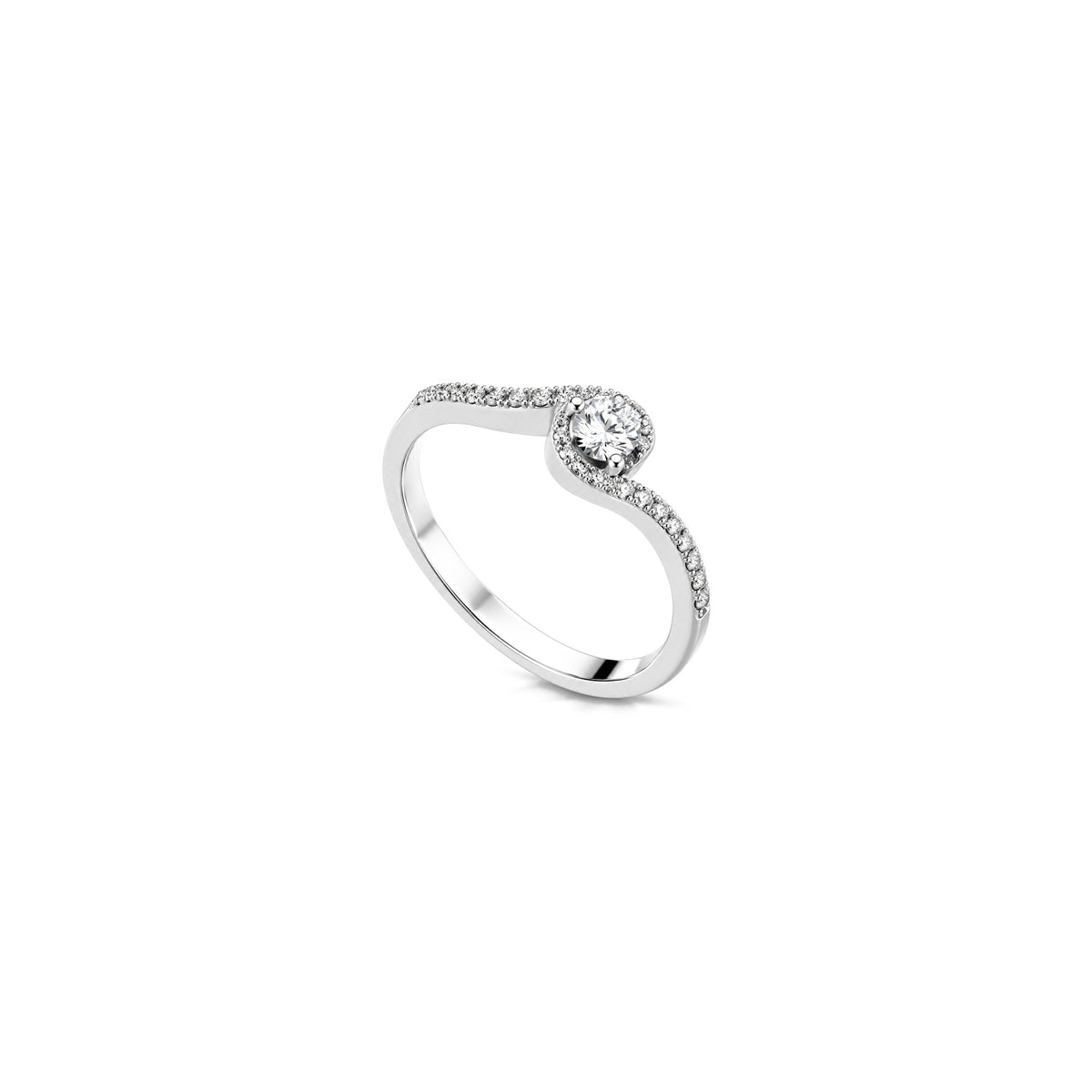 Anillo Solitario con Diamantes Naturales Oro Blanco 18kt AuriA