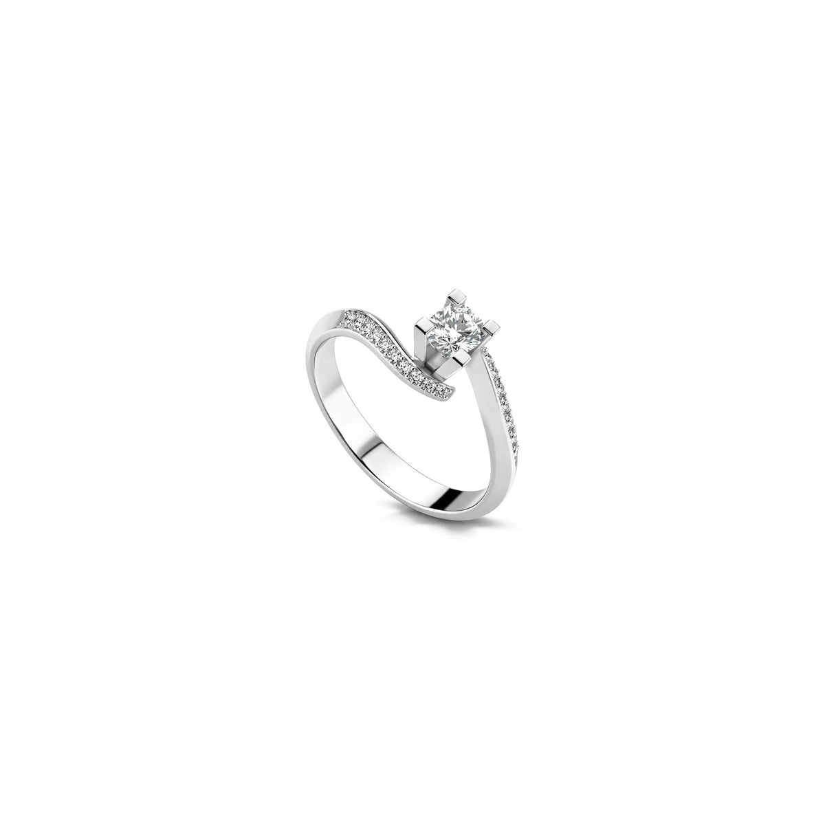 AuriA 18kt White Gold Solitaire Ring with Natural Diamonds