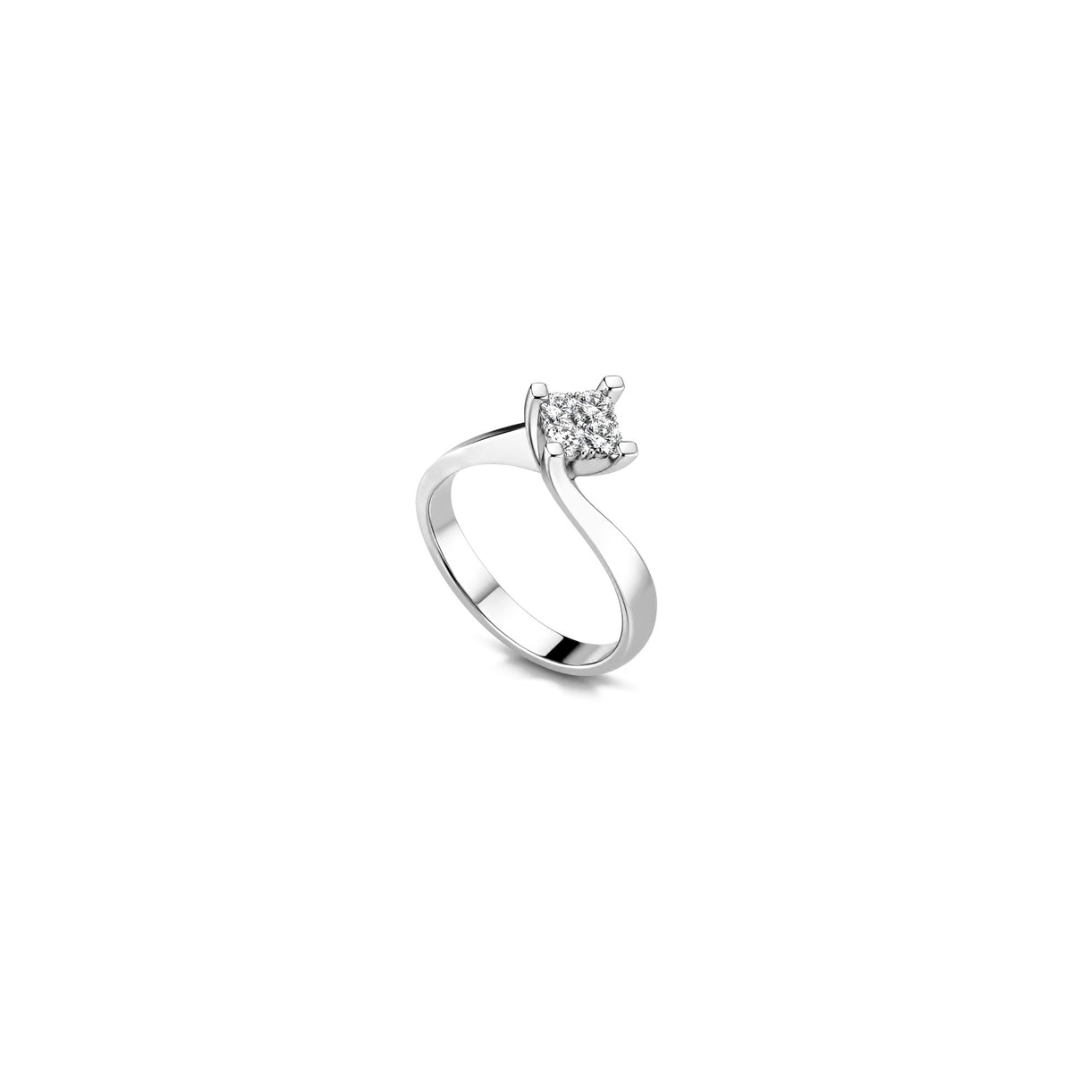 Anillo Solitario con Diamantes Naturales Oro Blanco 18kt AuriA