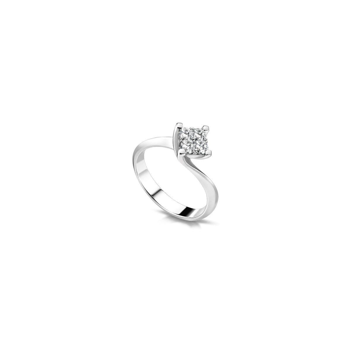 Anillo Solitario con Diamantes Naturales Oro Blanco 18kt AuriA