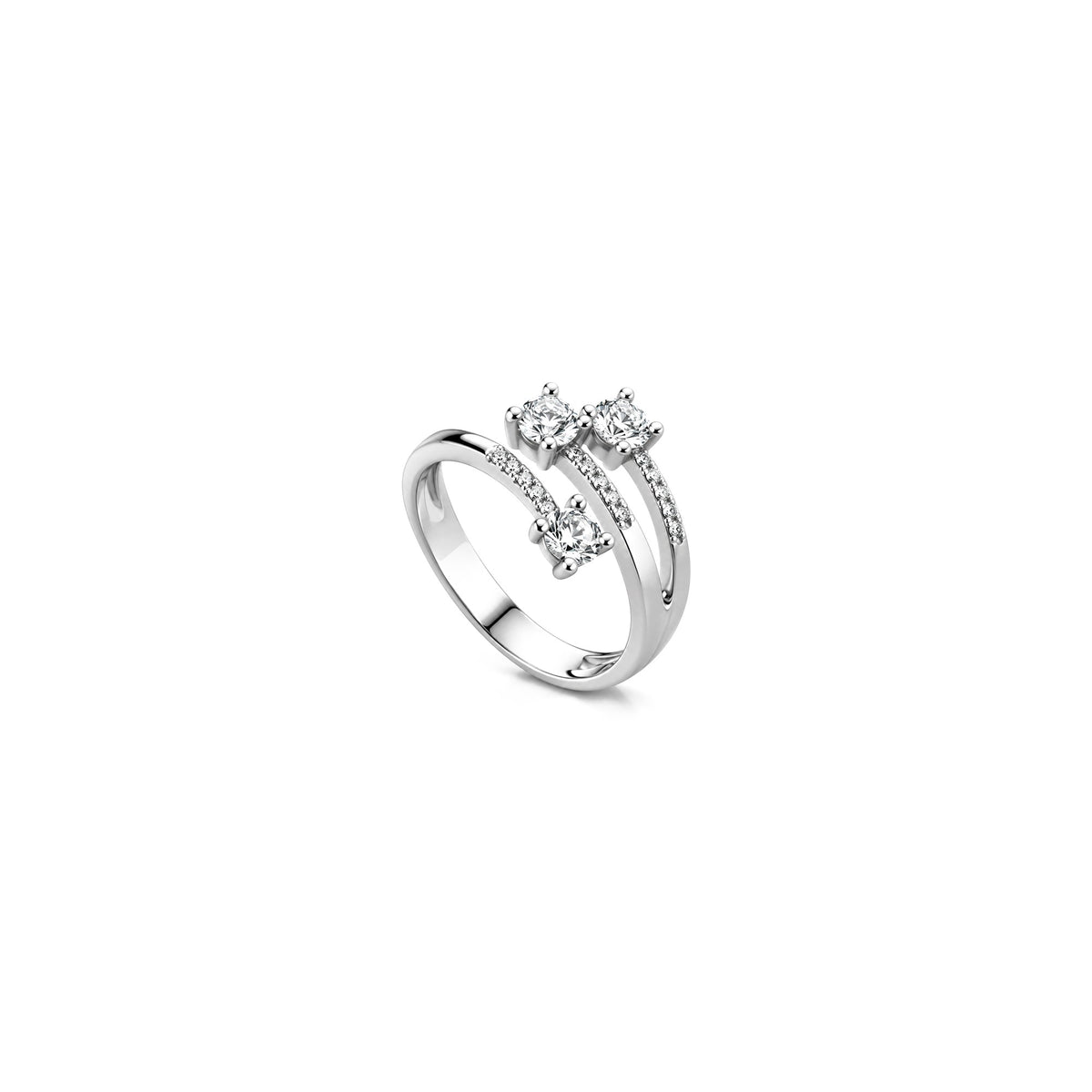 Anello Trilogy Aperto Pavé con Diamanti Naturali in Oro 18kt
