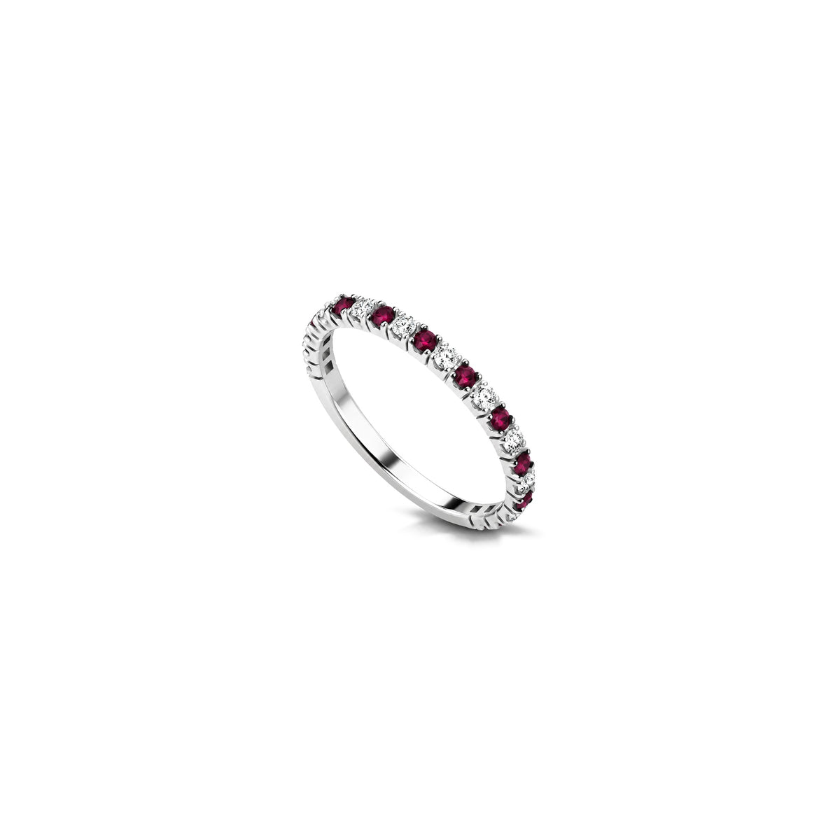 Eternity Ring with Natural Diamonds and Ruby in 18kt White Gold AuriA